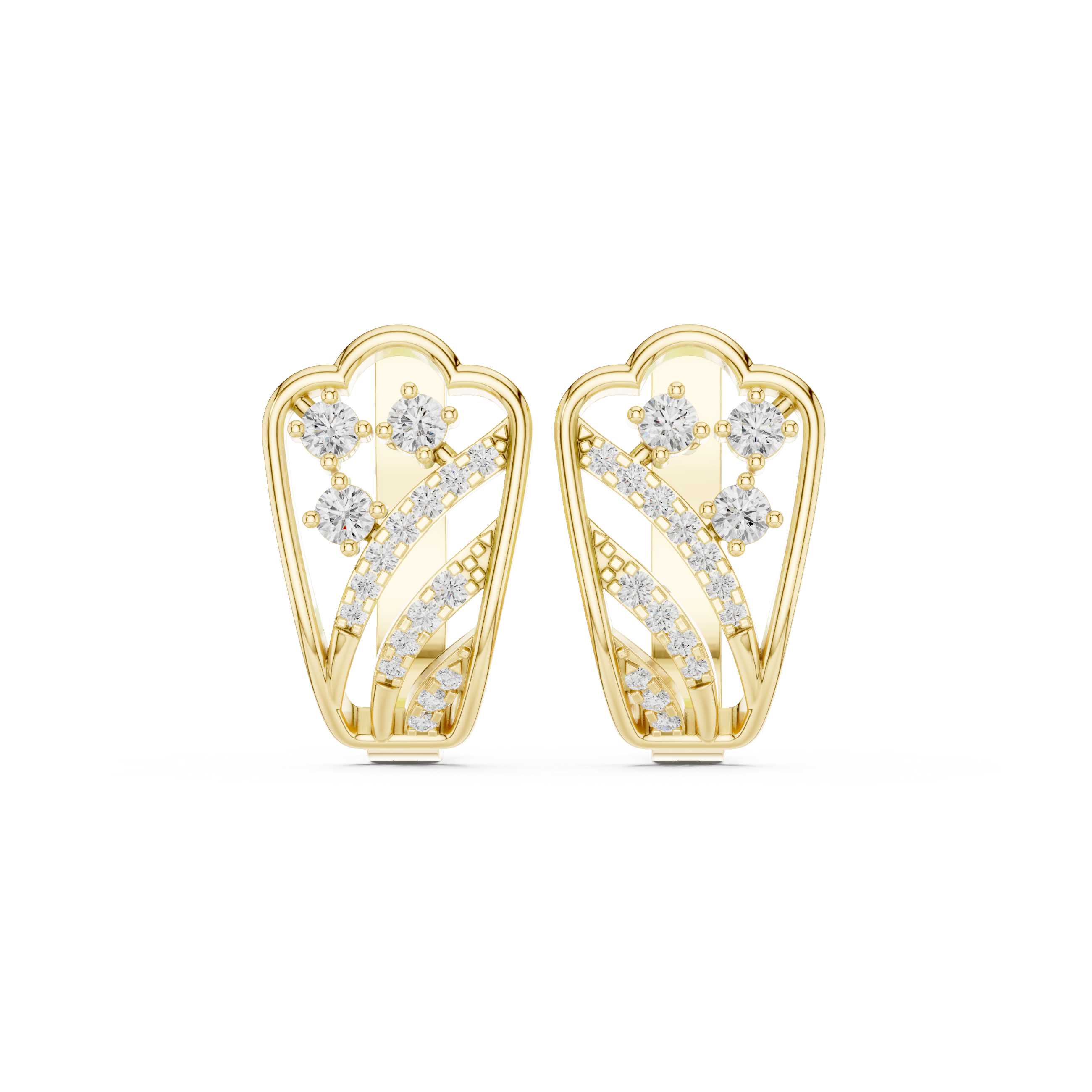 Concentric Grid Diamond Hoop Earrings in Yellow Gold - VYKA Diamonds