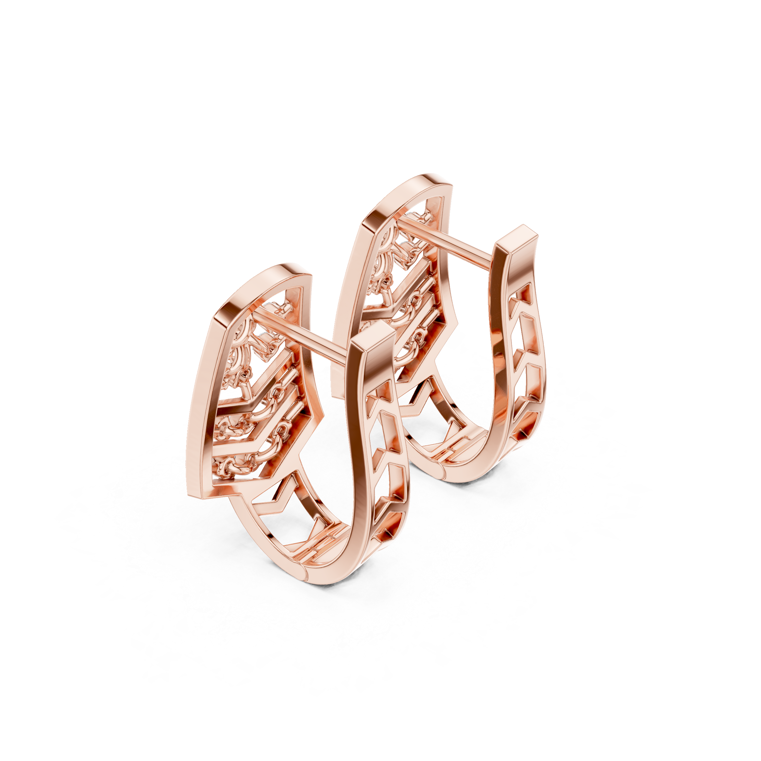 Vertical Lattice Diamond Hoop Earrings in Rose Gold - VYKA Diamonds