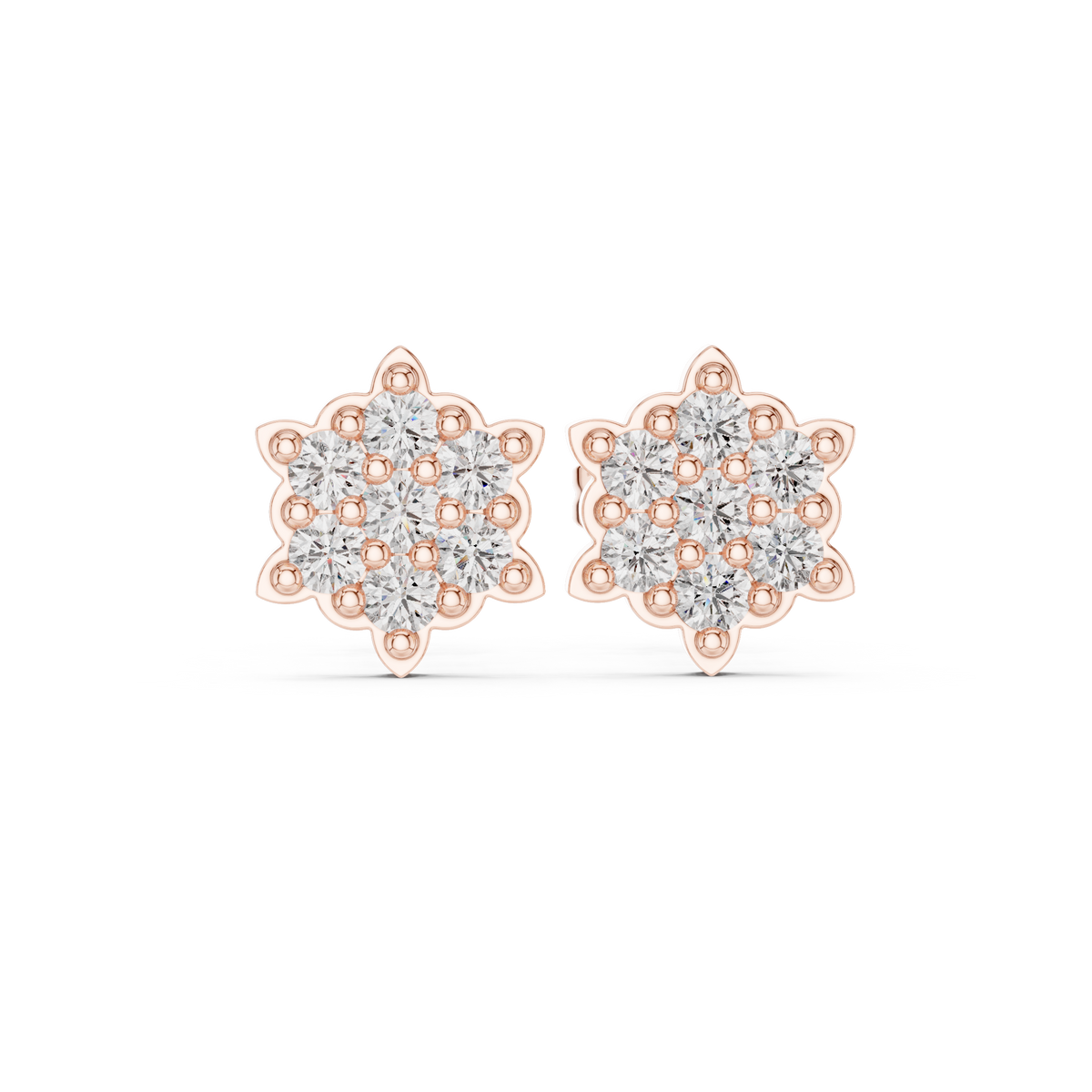 Seven Stone Star Flower Diamond Stud Earrings in Rose Gold - VYKA Diamonds