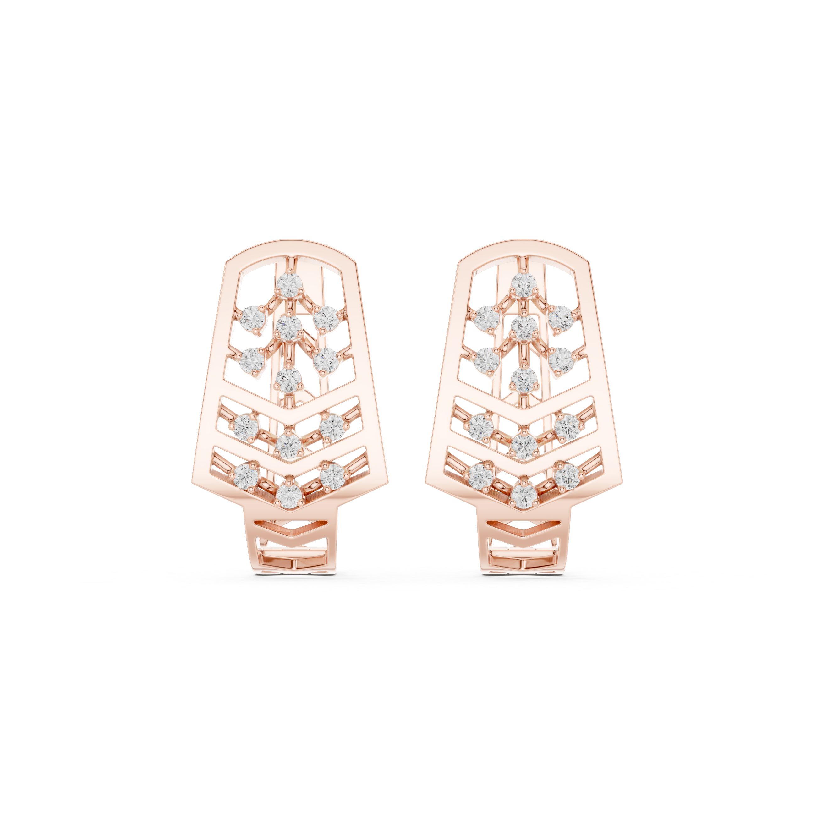 Vertical Lattice Diamond Hoop Earrings in Rose Gold - VYKA Diamonds