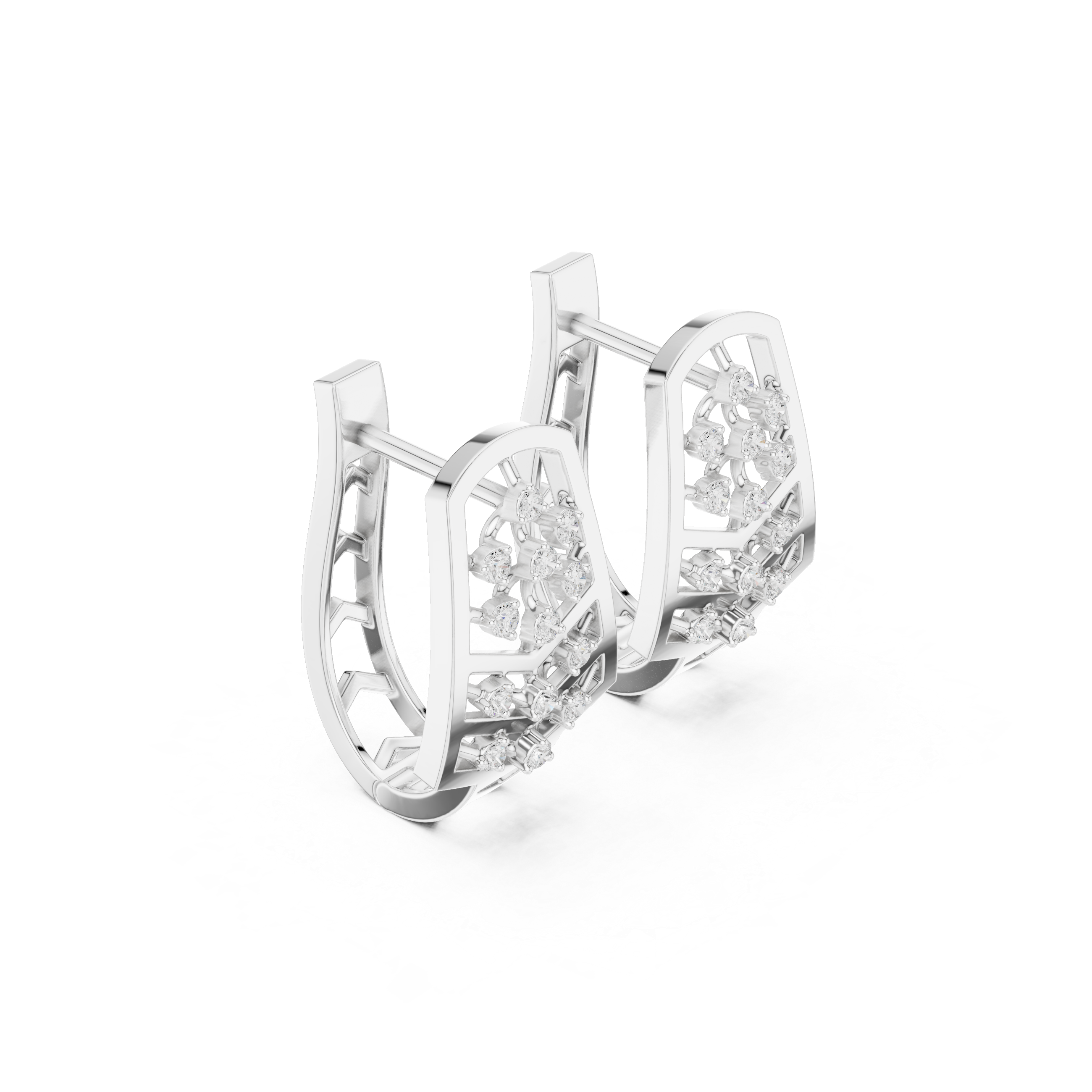 Vertical Lattice Diamond Hoop Earrings in White Gold - VYKA Diamonds