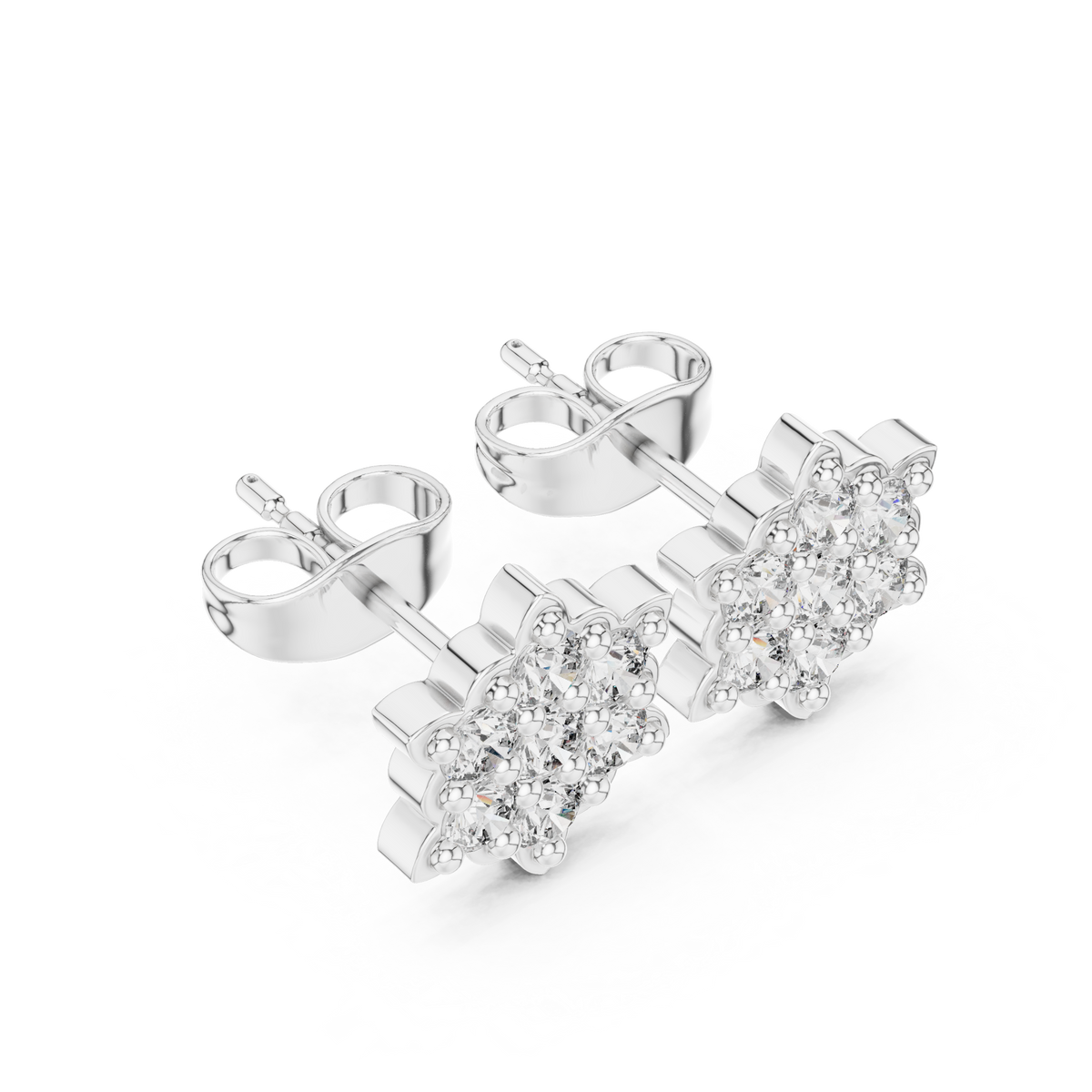 Seven Stone Star Flower Diamond Stud Earrings in White Gold - VYKA Diamonds