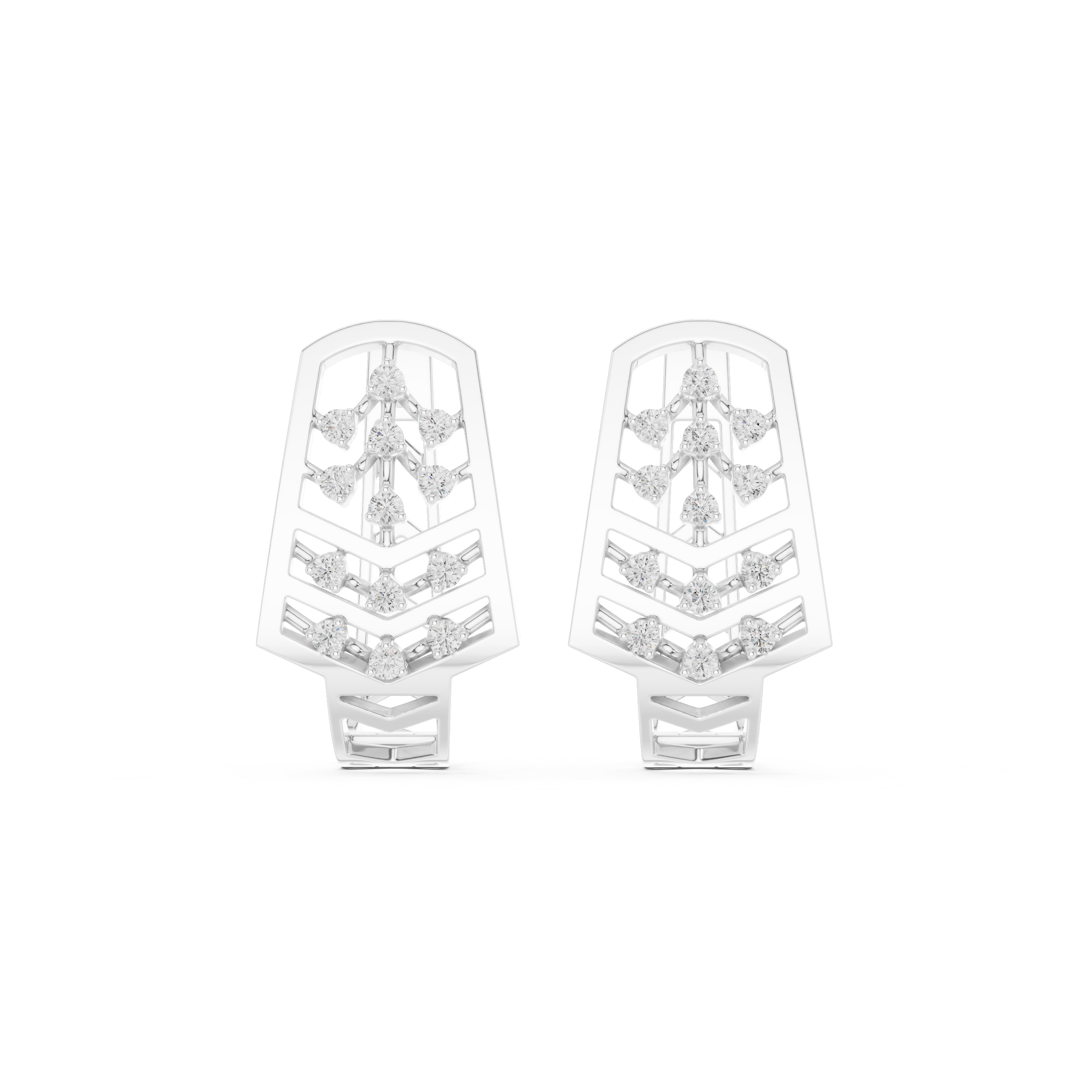 Vertical Lattice Diamond Hoop Earrings in White Gold - VYKA Diamonds