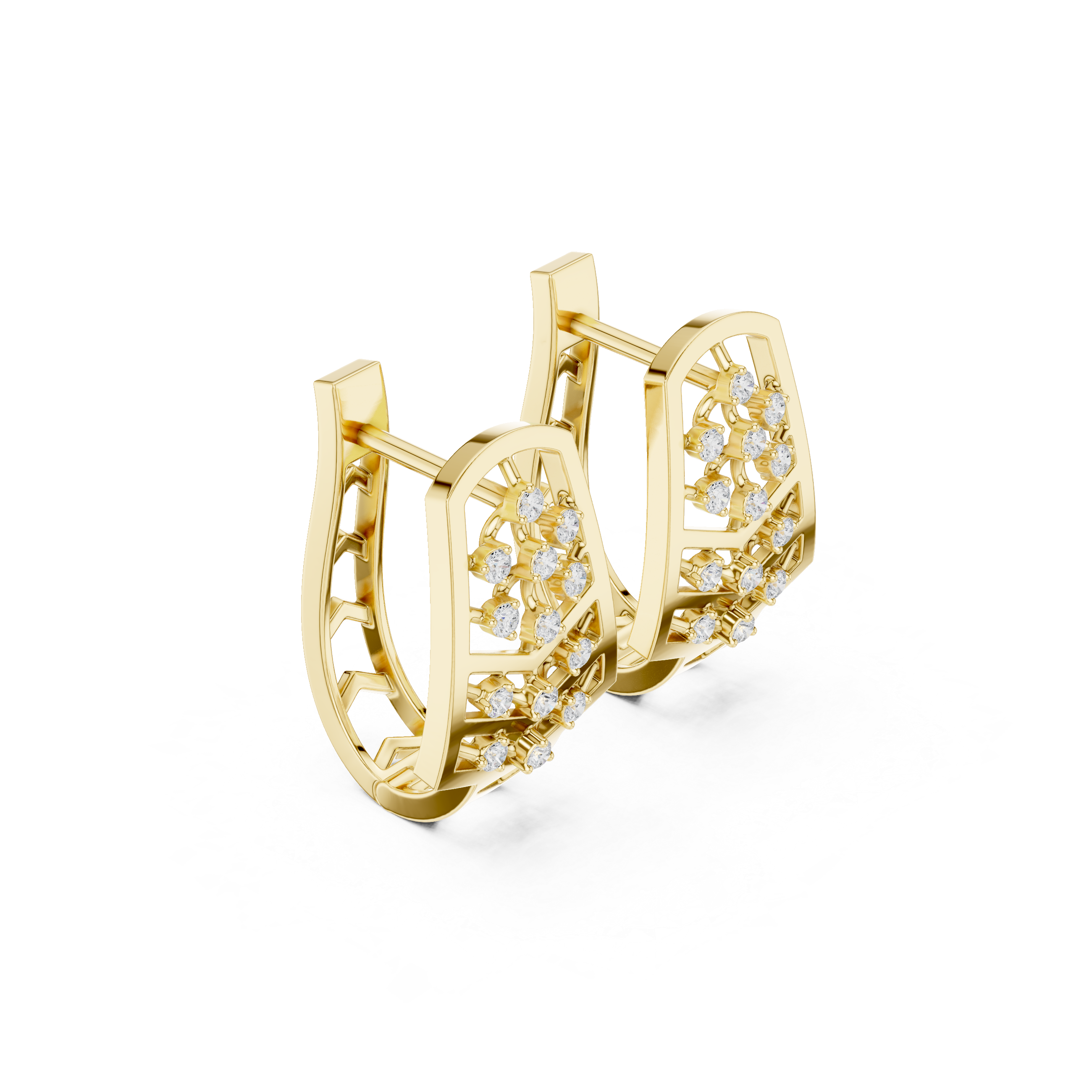 Vertical Lattice Diamond Hoop Earrings in Yellow Gold - VYKA Diamonds