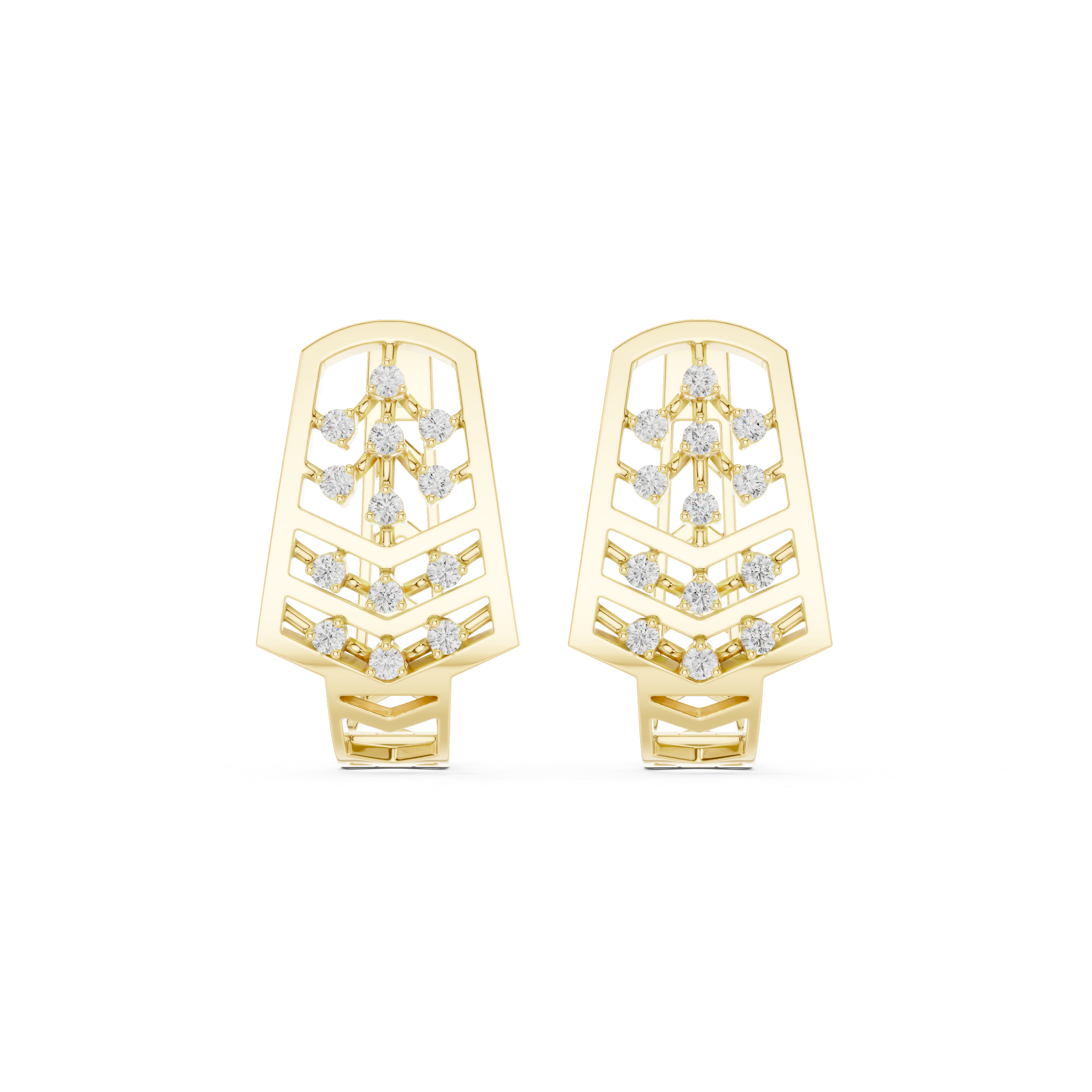 Vertical Lattice Diamond Hoop Earrings in Yellow Gold - VYKA Diamonds