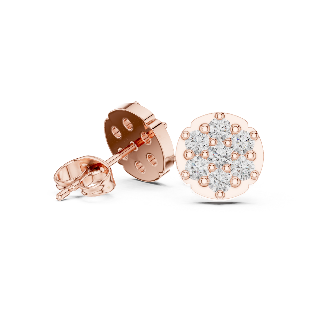 Round Disc Cluster Diamond Stud Earrings