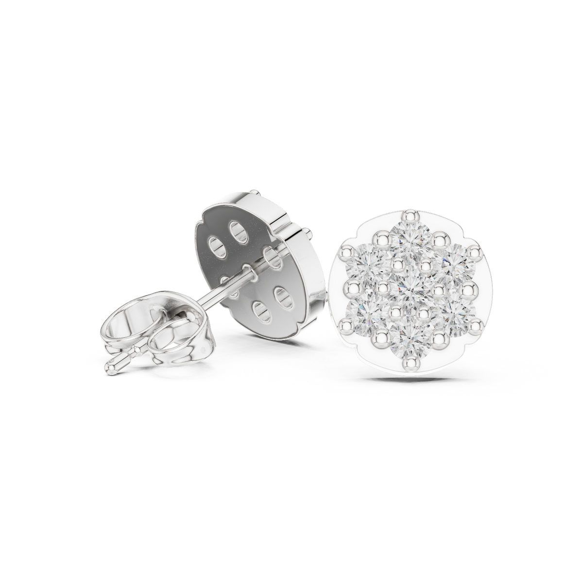 Round Disc Cluster Diamond Stud Earrings