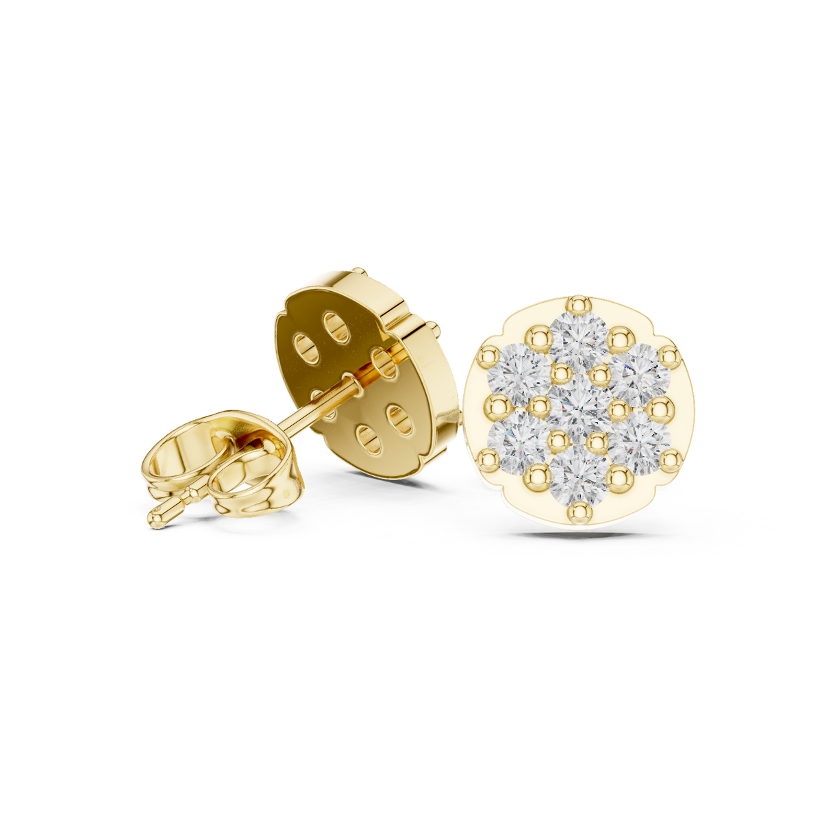 Round Disc Cluster Diamond Stud Earrings