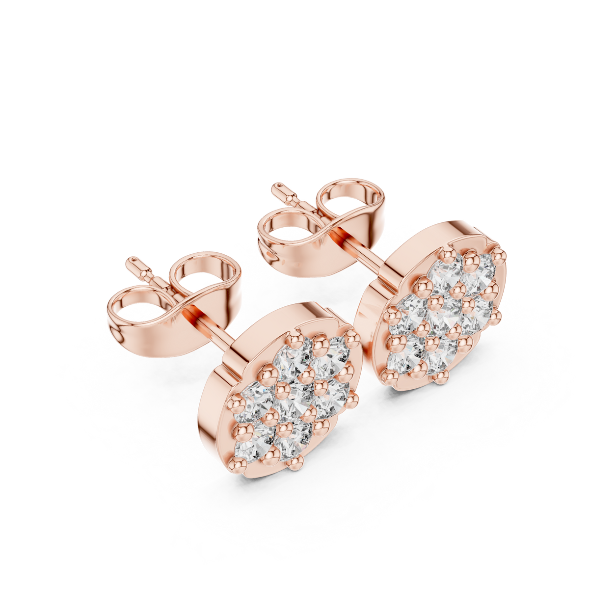 Round Disc Cluster Diamond Stud Earrings in Rose Gold - VYKA Diamonds