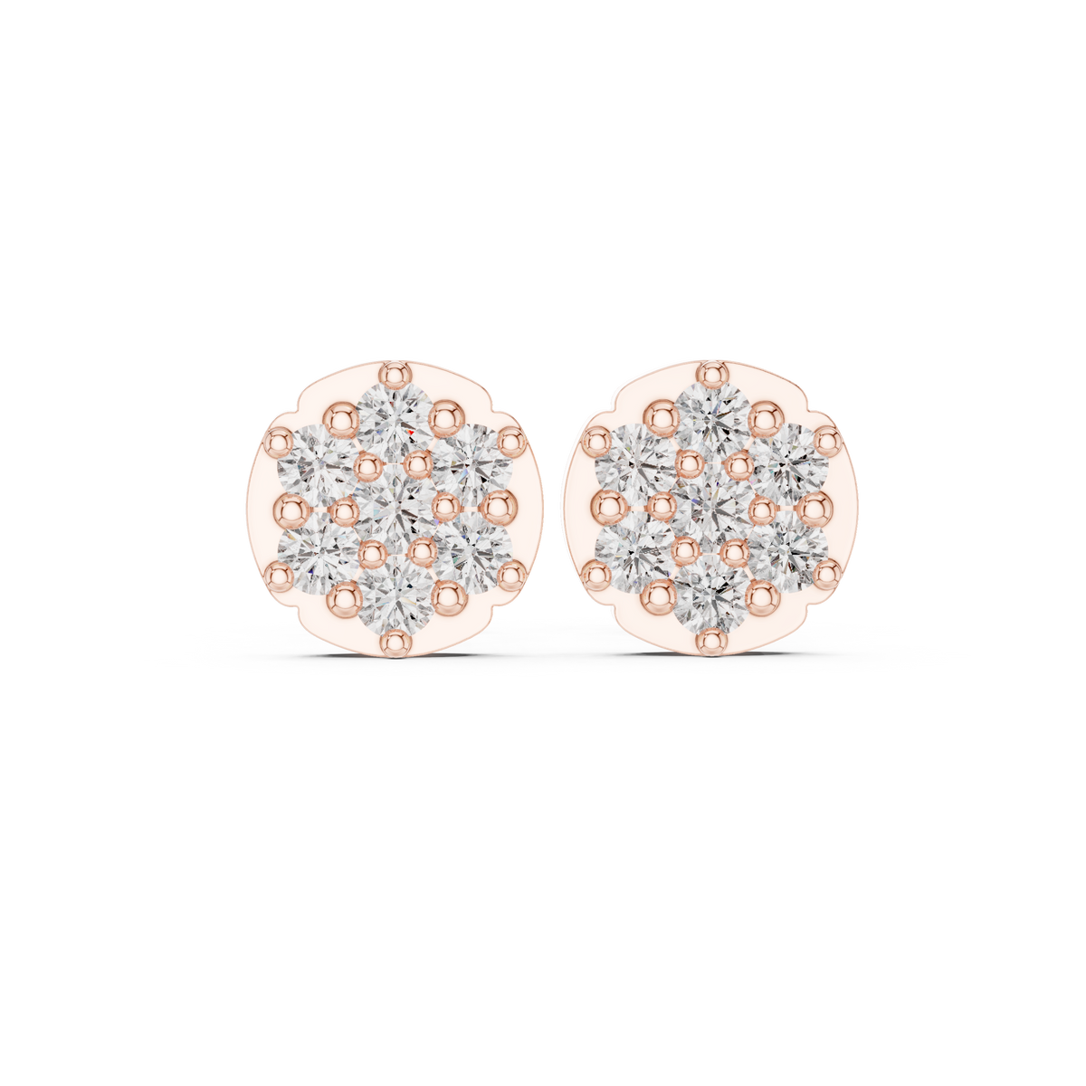 Round Disc Cluster Diamond Stud Earrings in Rose Gold - VYKA Diamonds