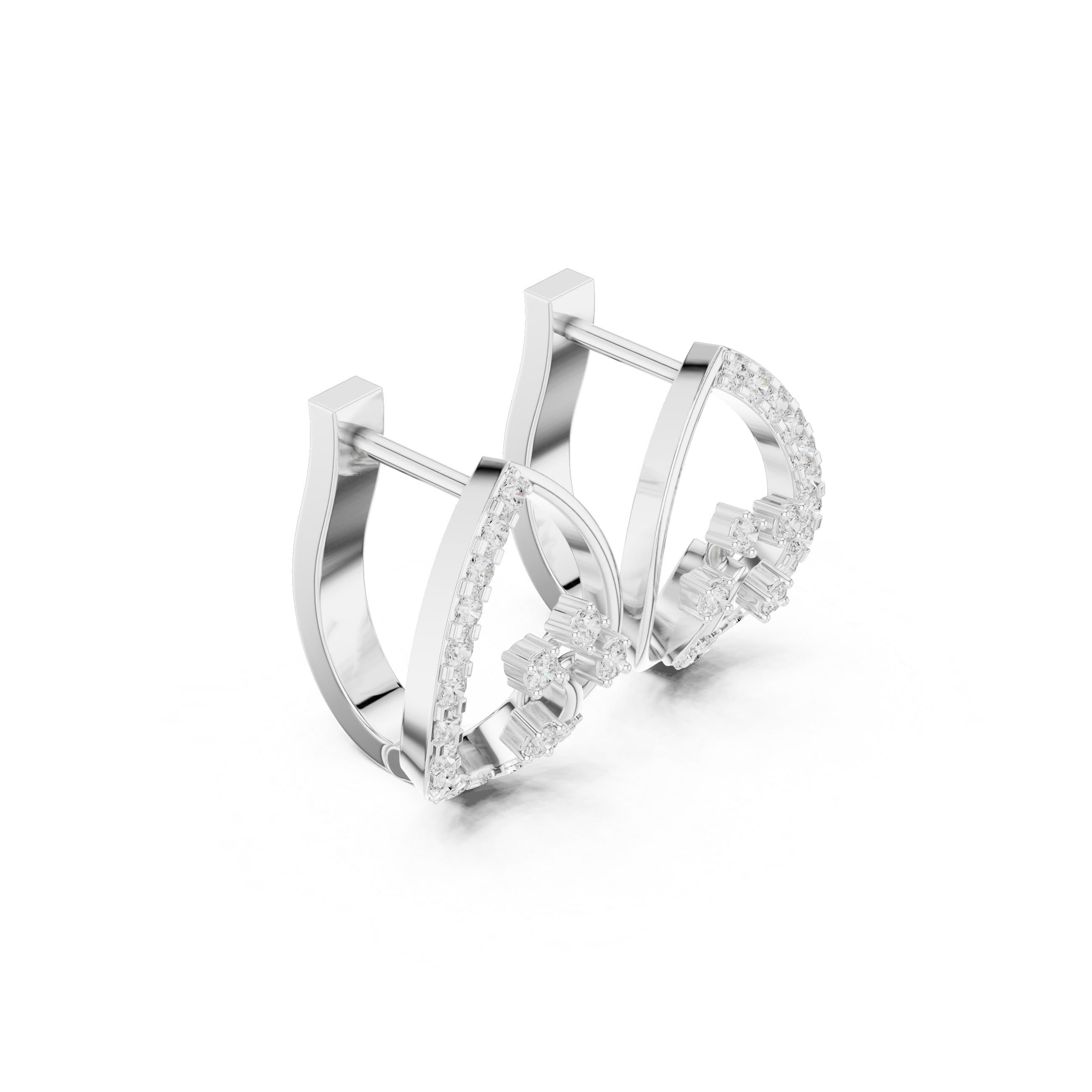 Diagonal Grid Diamond Stud Earrings in White Gold - VYKA Diamonds