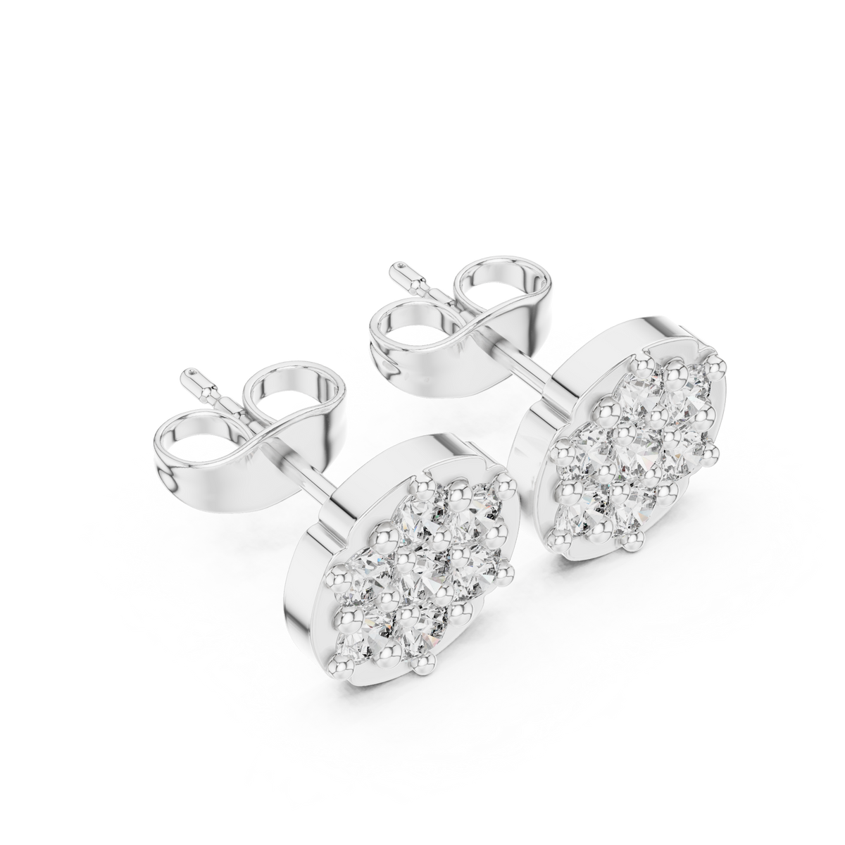 Round Disc Cluster Diamond Stud Earrings