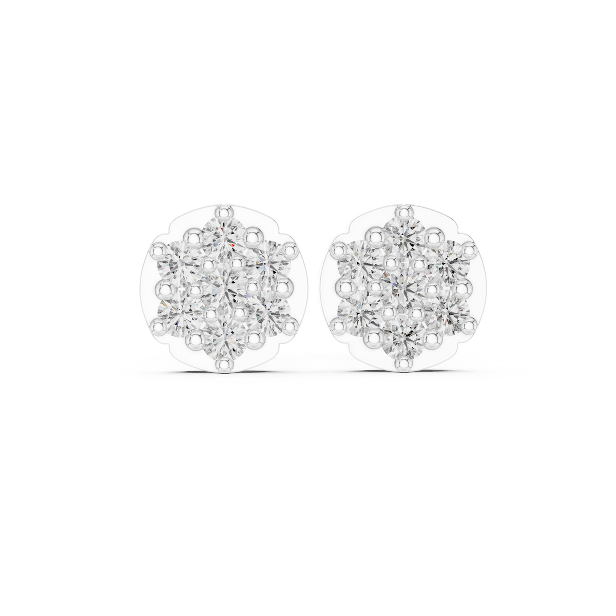 Round Disc Cluster Diamond Stud Earrings