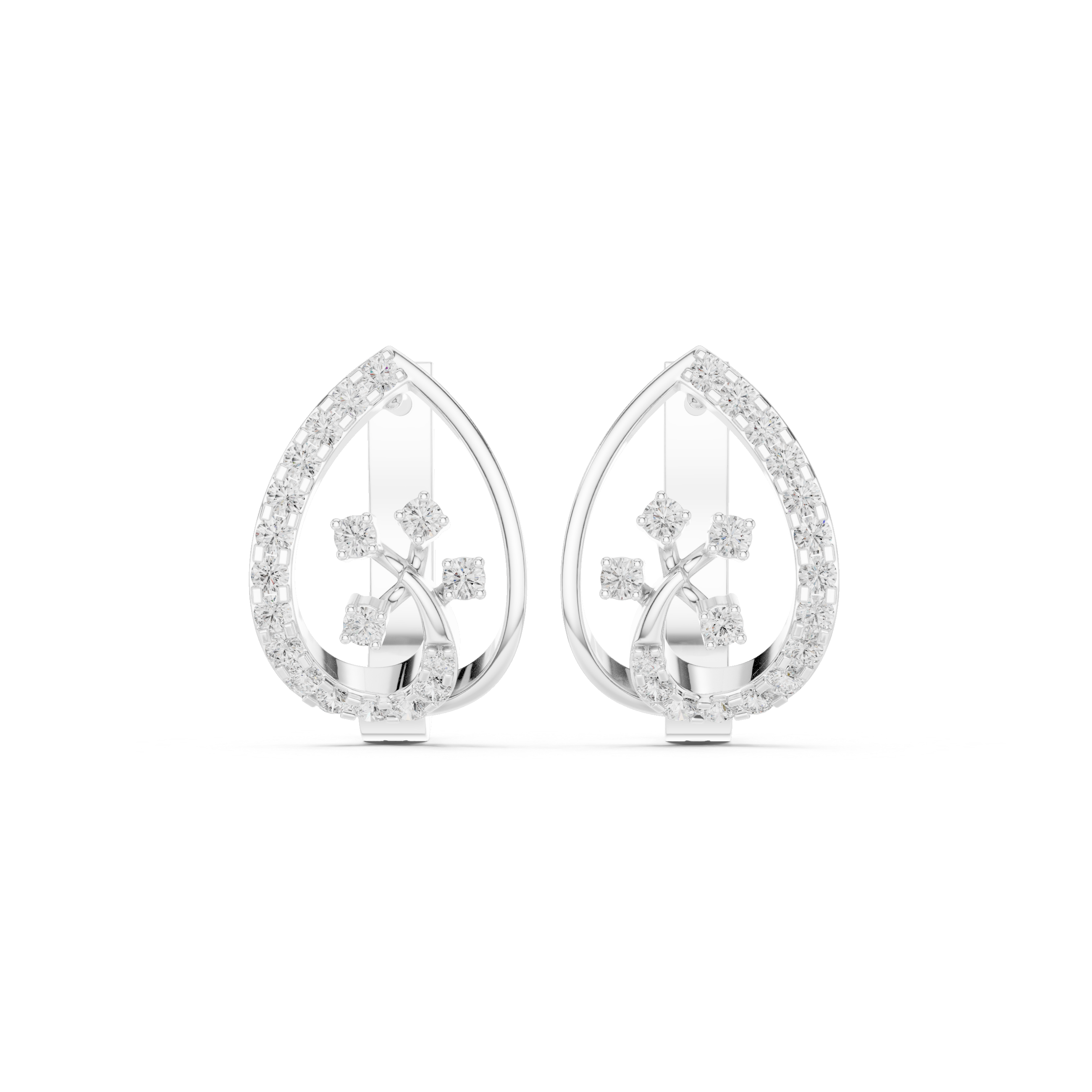 Diagonal Grid Diamond Stud Earrings in White Gold - VYKA Diamonds