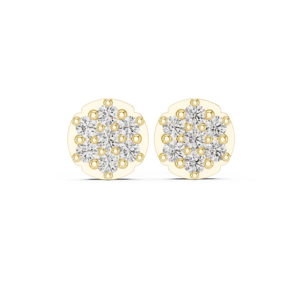 Round Disc Cluster Diamond Stud Earrings