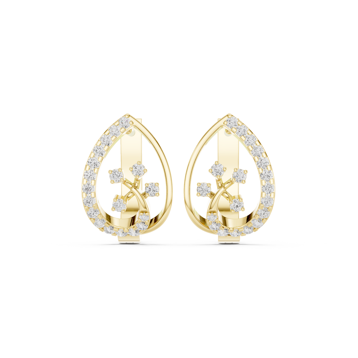 Teardrop Lattice Diamond Huggie Hoop Earrings