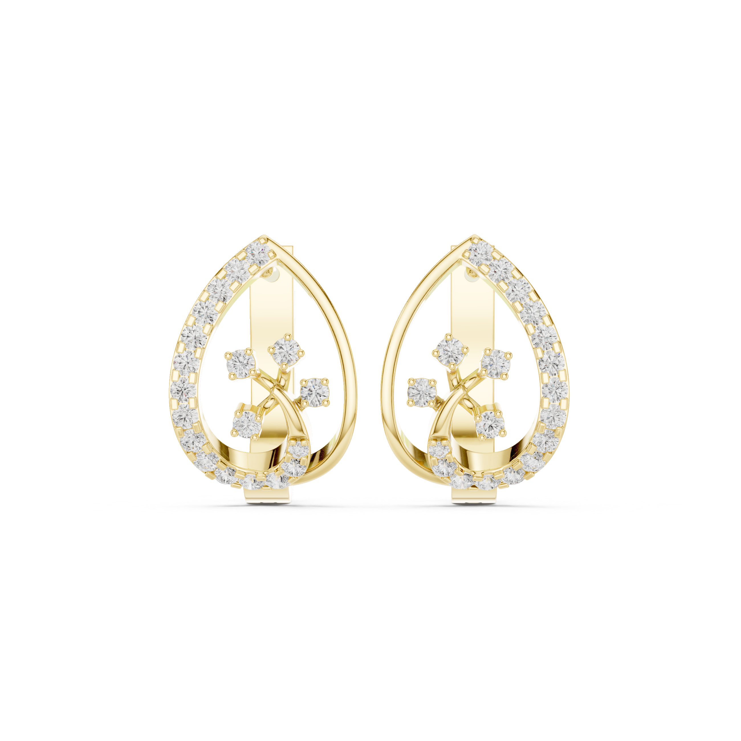 Diagonal Grid Diamond Stud Earrings in Yellow Gold - VYKA Diamonds