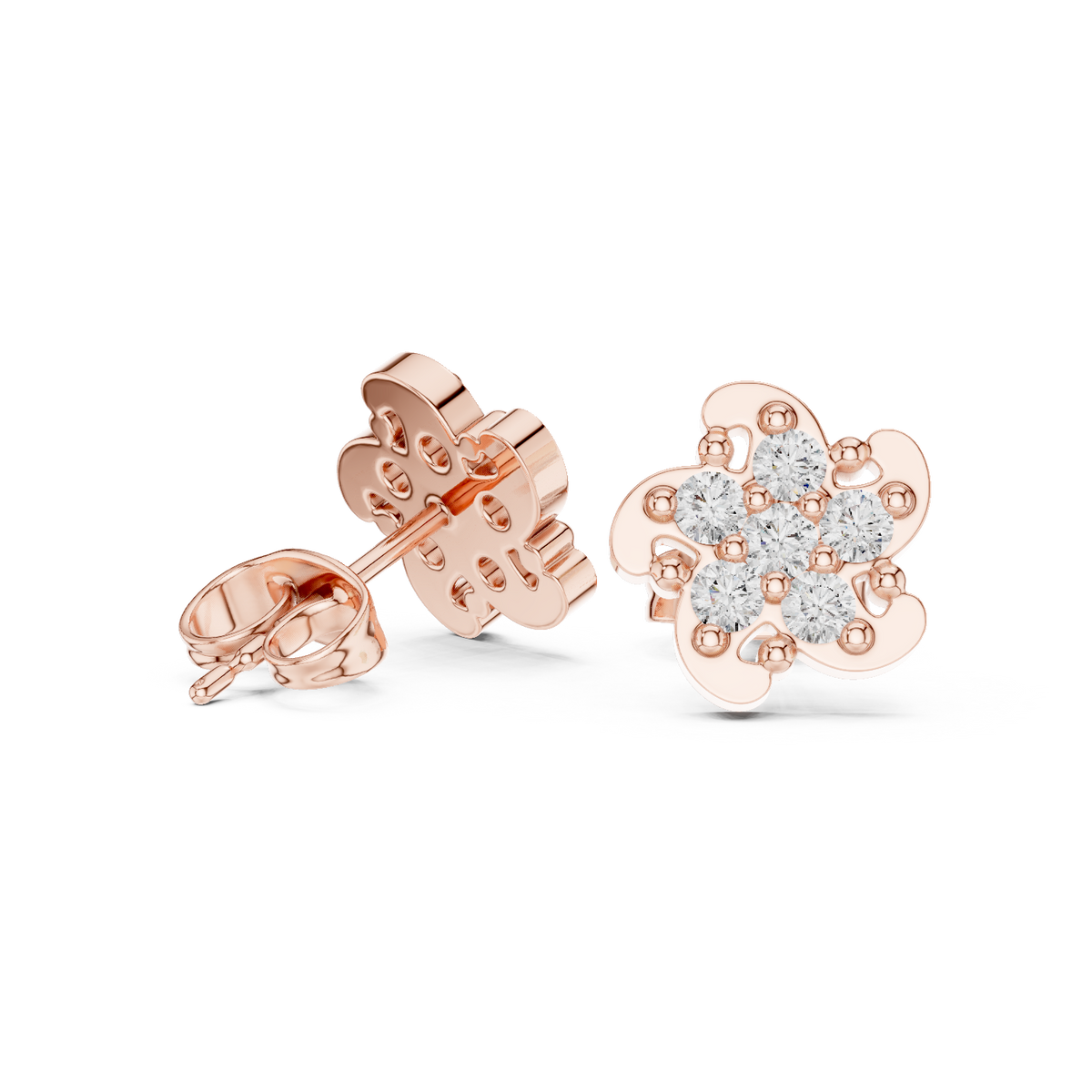 Six Petal Flower Diamond Stud Earrings