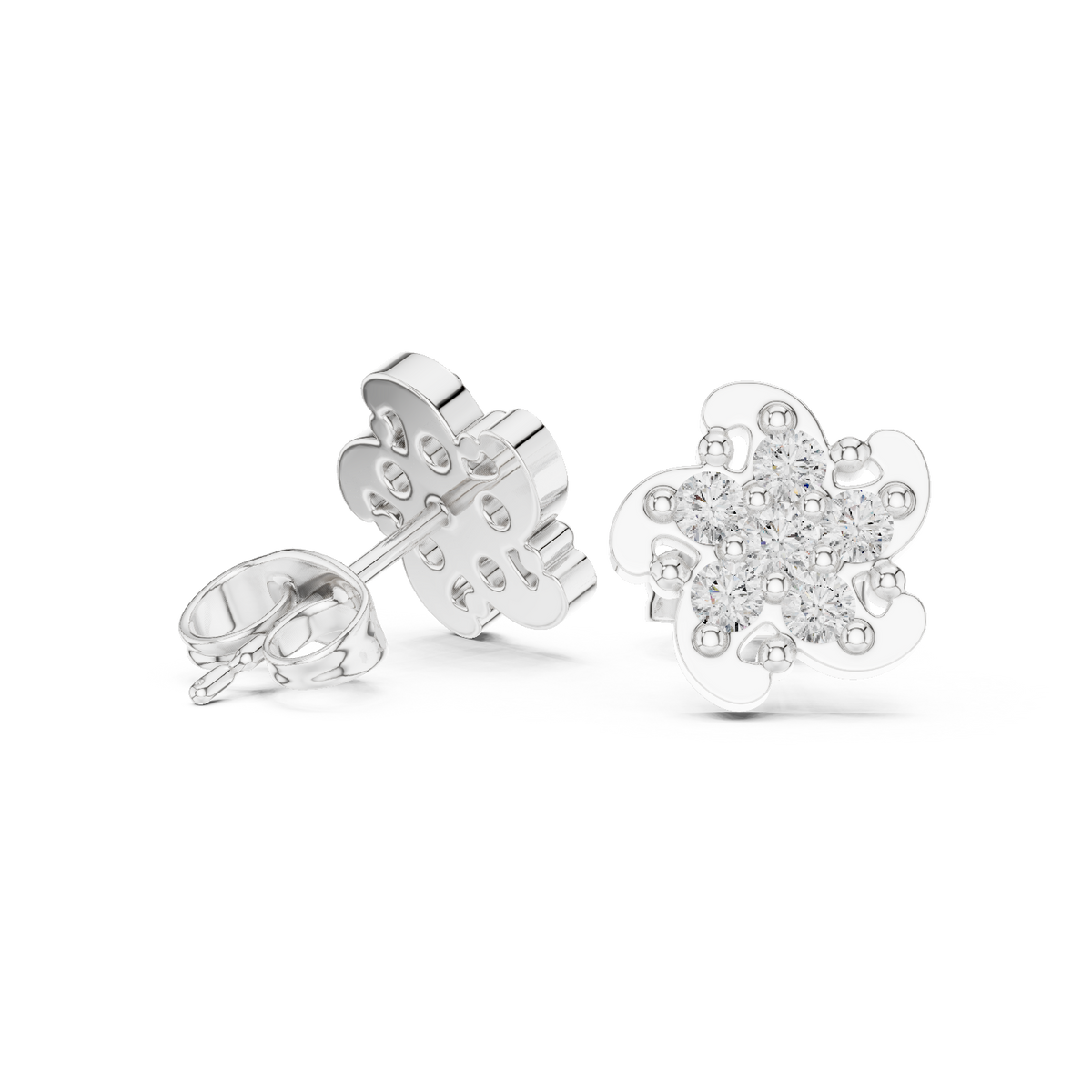 أقراط ألماس على شكل زهرة بست بتلات in White Gold - VYKA Diamonds