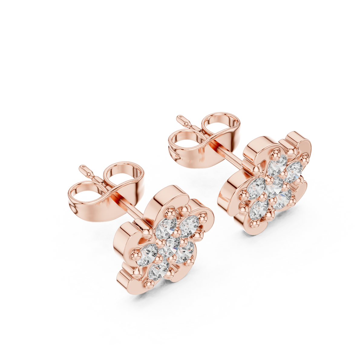 أقراط ألماس على شكل زهرة بست بتلات in Rose Gold - VYKA Diamonds