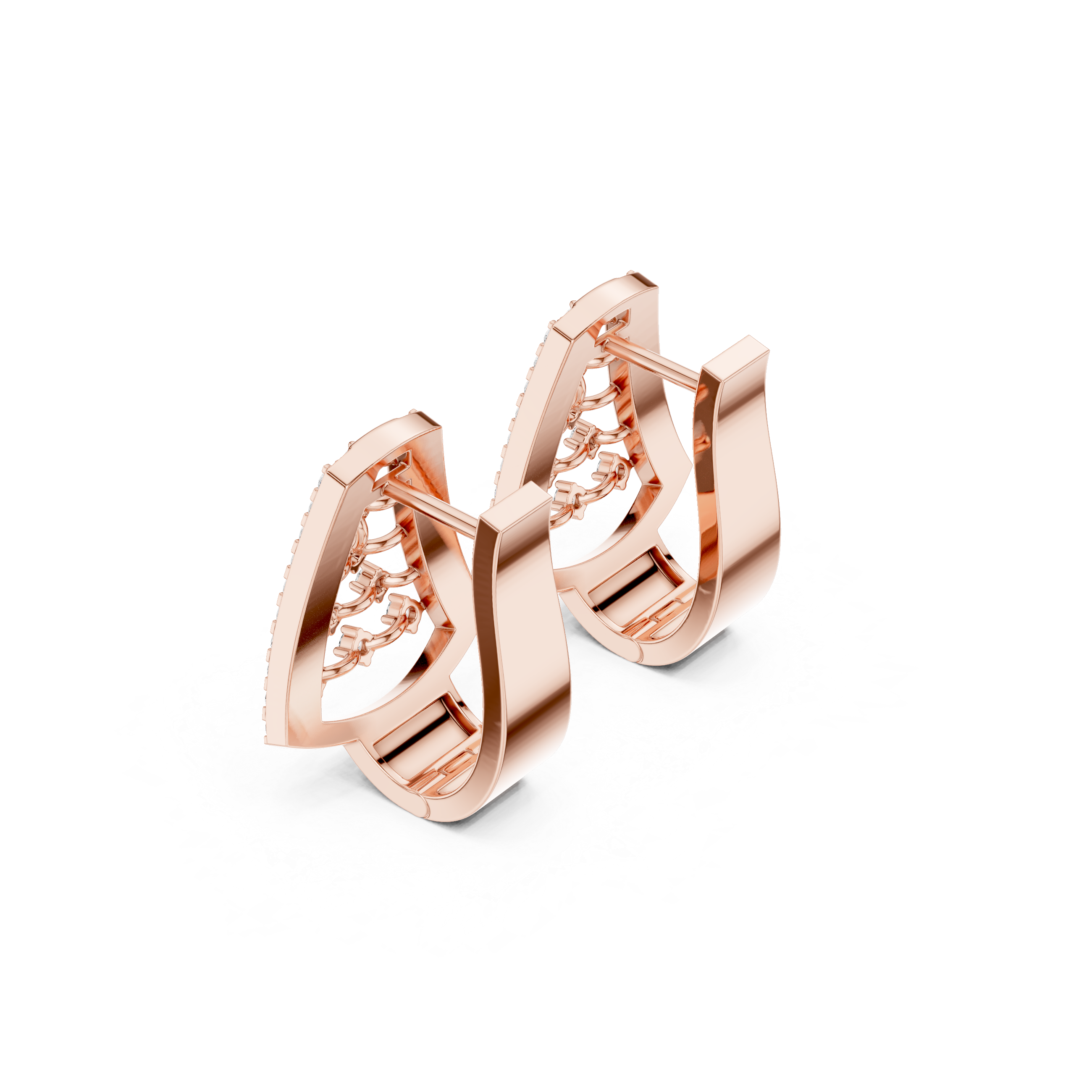Arched Trellis Diamond Hoop Earrings in Rose Gold - VYKA Diamonds