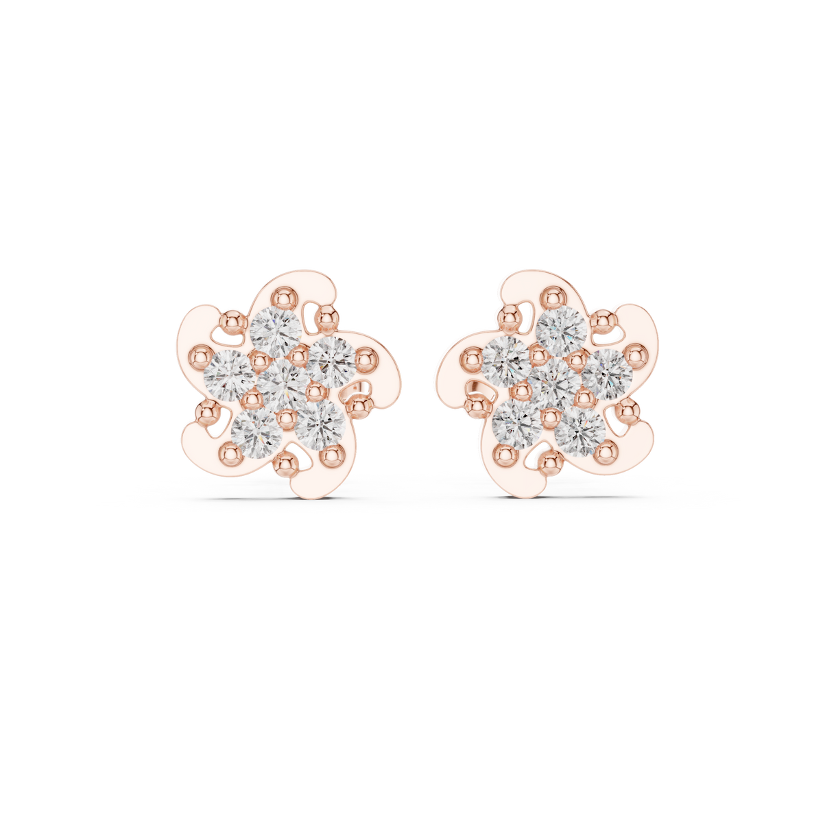 Six Petal Flower Diamond Stud Earrings