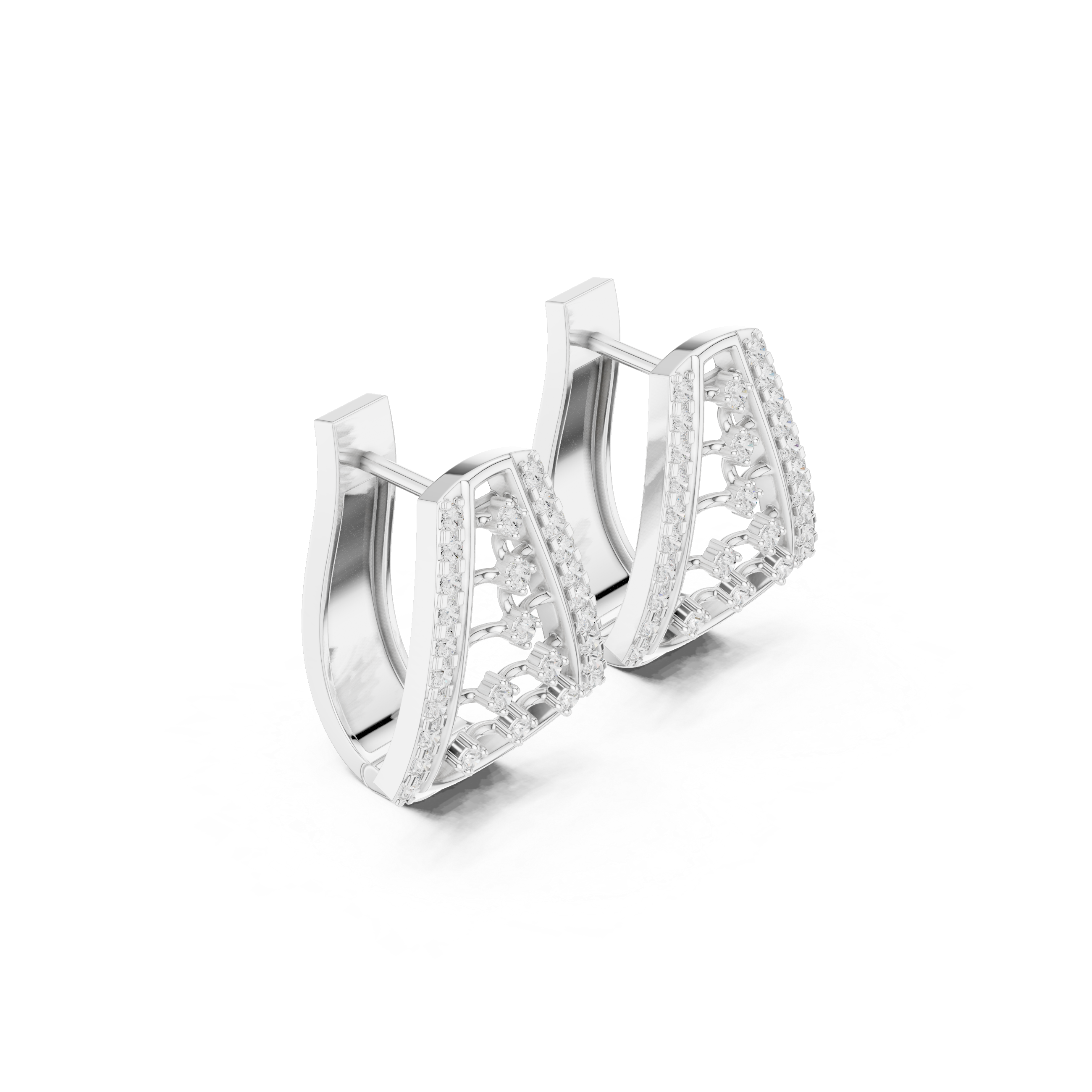 Arched Trellis Diamond Hoop Earrings in White Gold - VYKA Diamonds