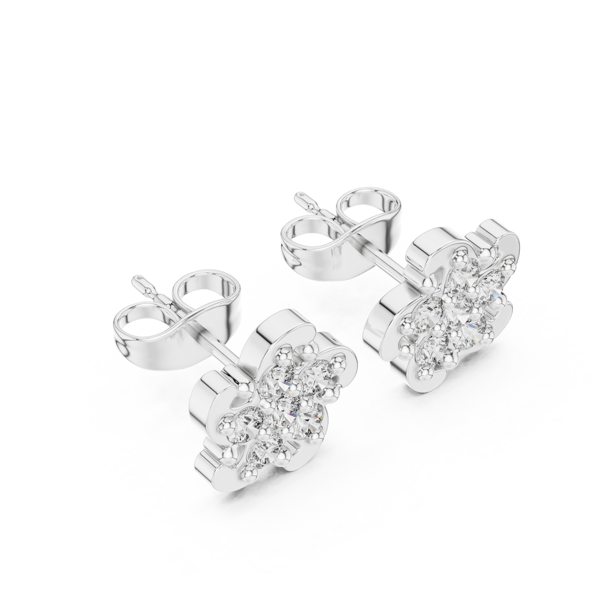 Six Petal Flower Diamond Stud Earrings