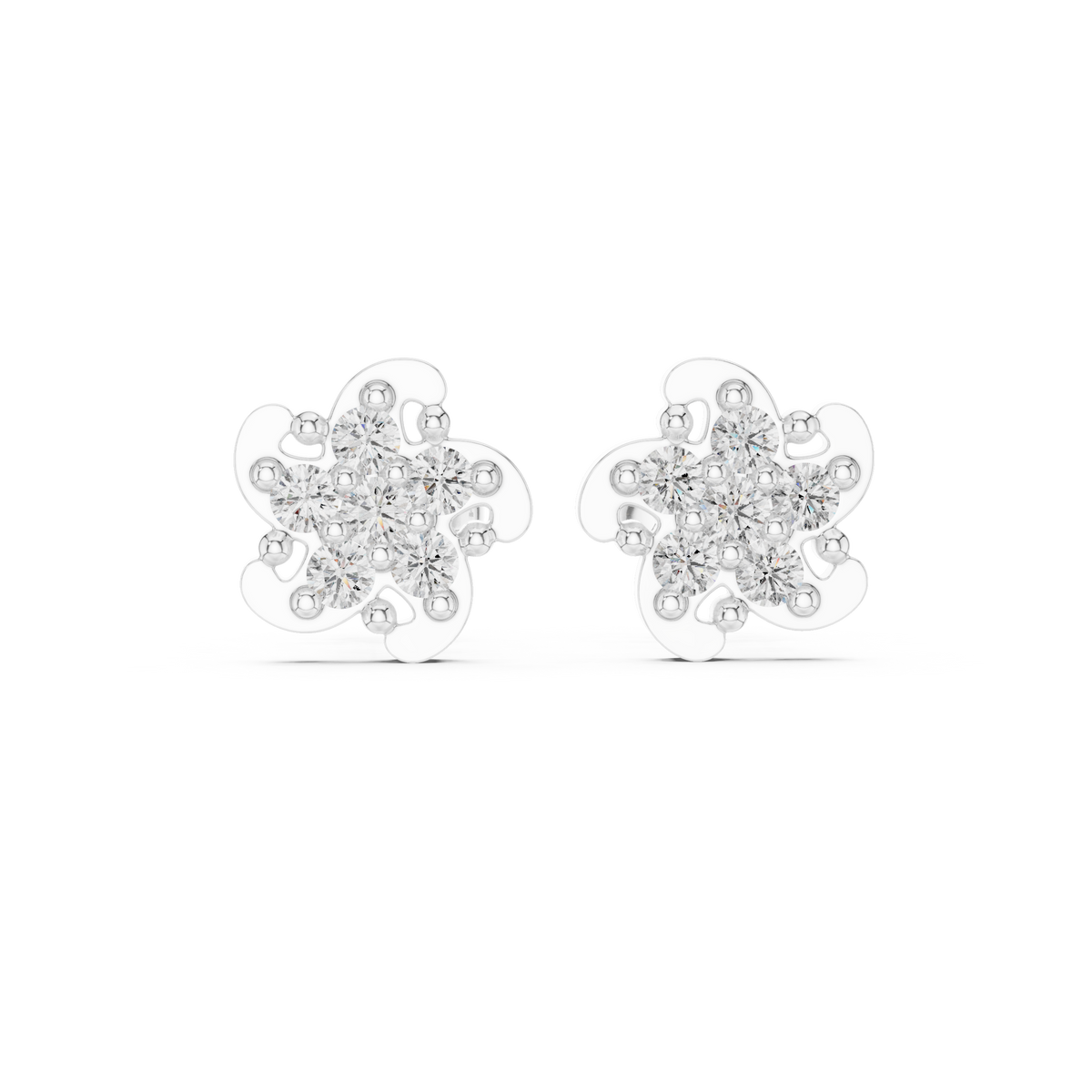 Six Petal Flower Diamond Stud Earrings