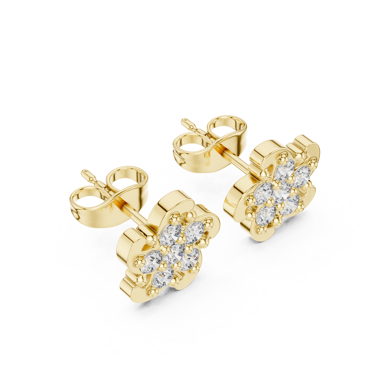 Six Petal Flower Diamond Stud Earrings