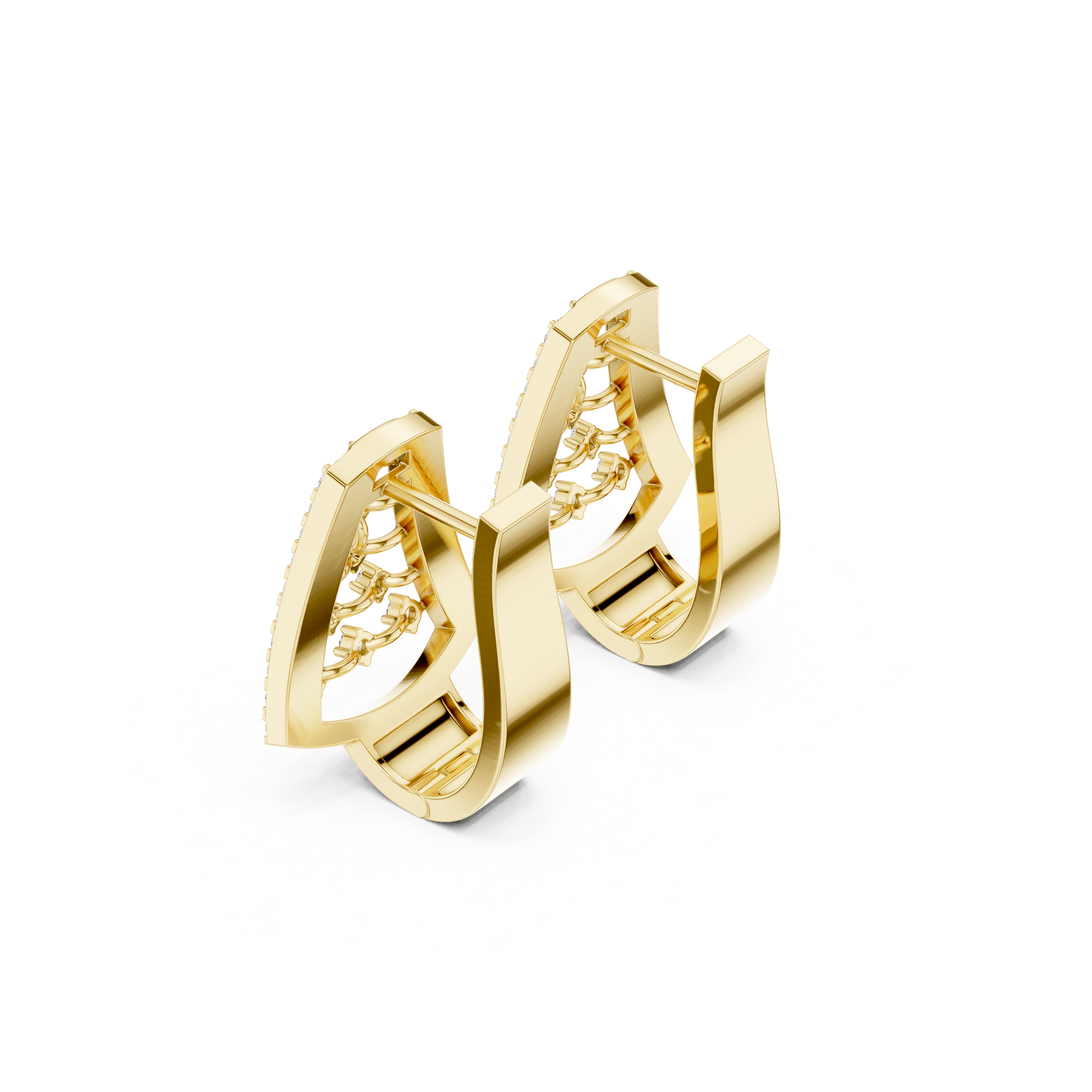 Arched Trellis Diamond Hoop Earrings in Yellow Gold - VYKA Diamonds