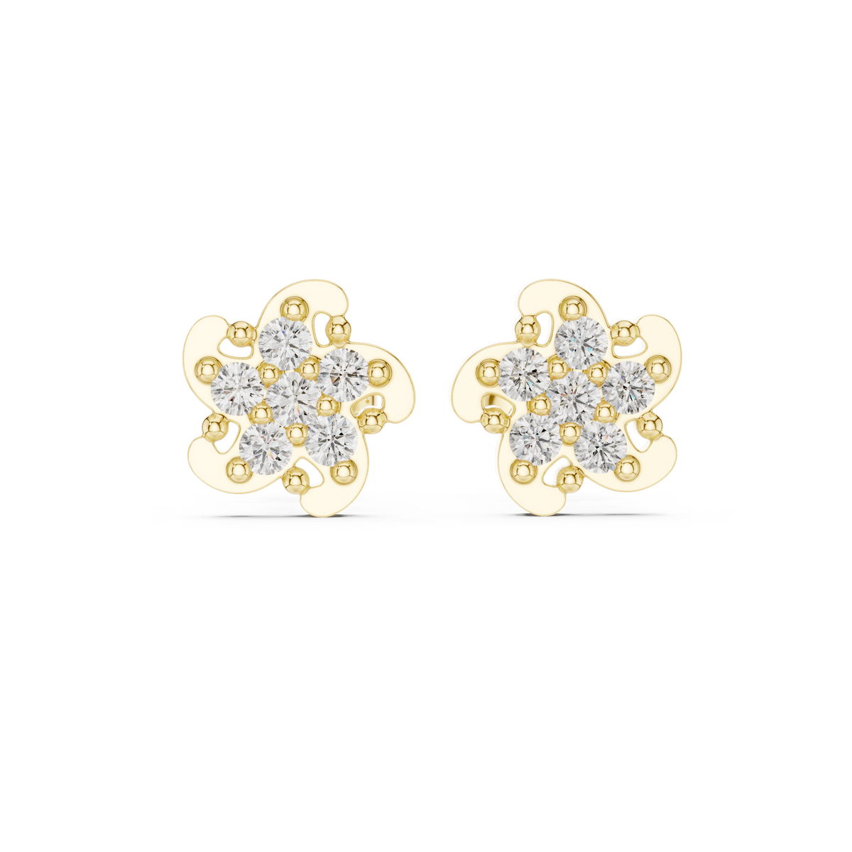 Six Petal Flower Diamond Stud Earrings