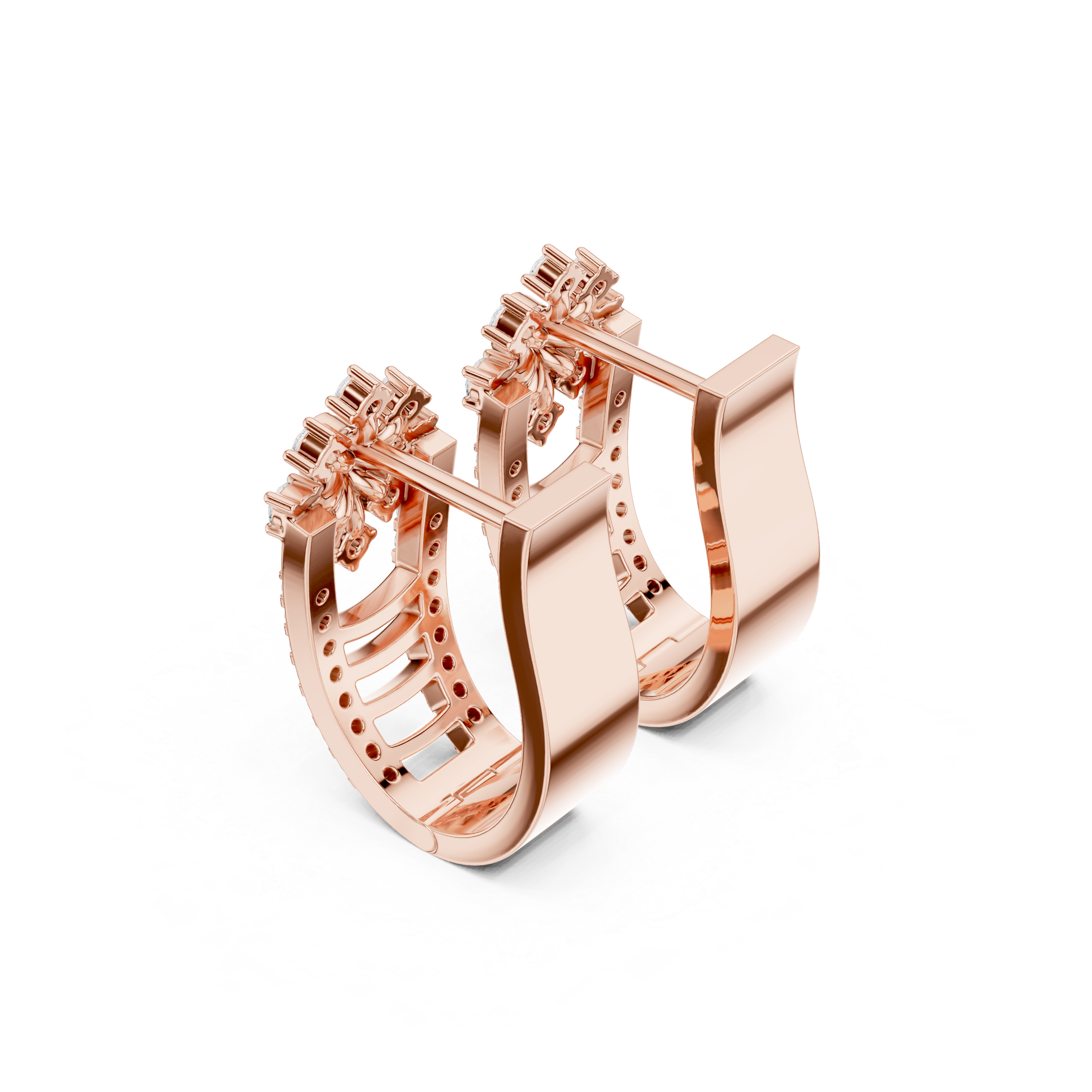 حلقان متدلية من ألماس بتصميم شبكي مفرغ in Rose Gold - VYKA Diamonds