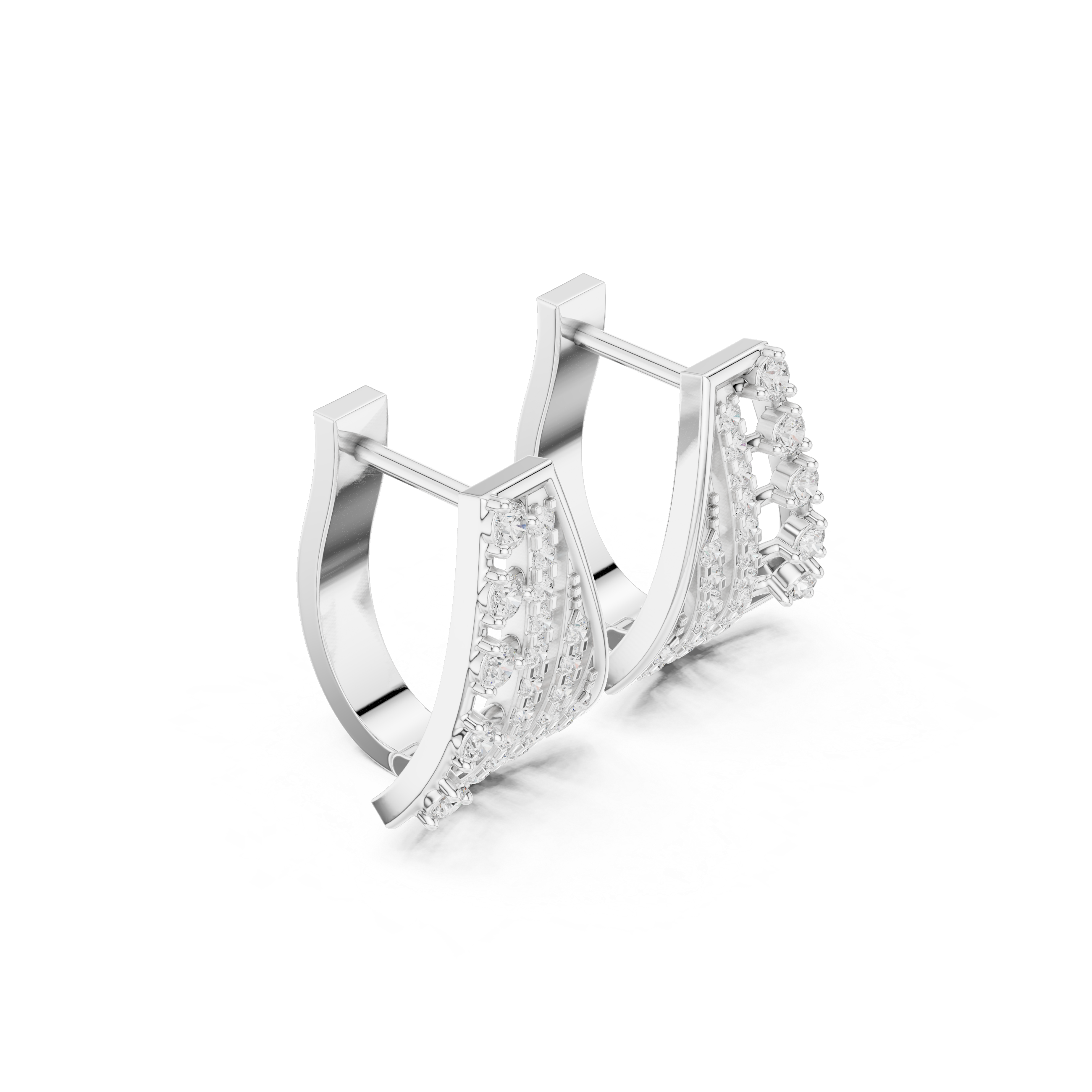 Multi-Layer Grid Diamond Hoop Earrings in White Gold - VYKA Diamonds