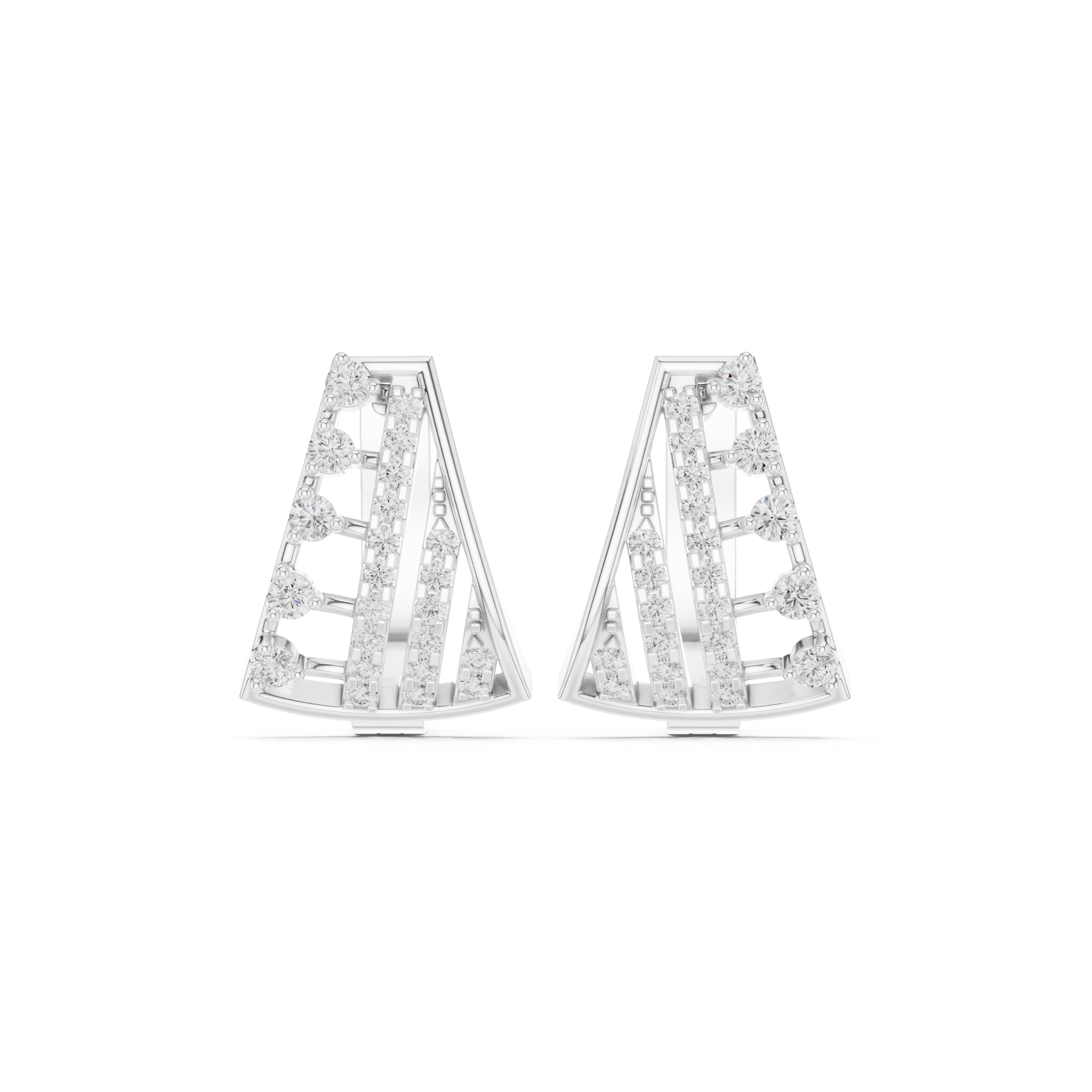 Multi-Layer Grid Diamond Hoop Earrings in White Gold - VYKA Diamonds