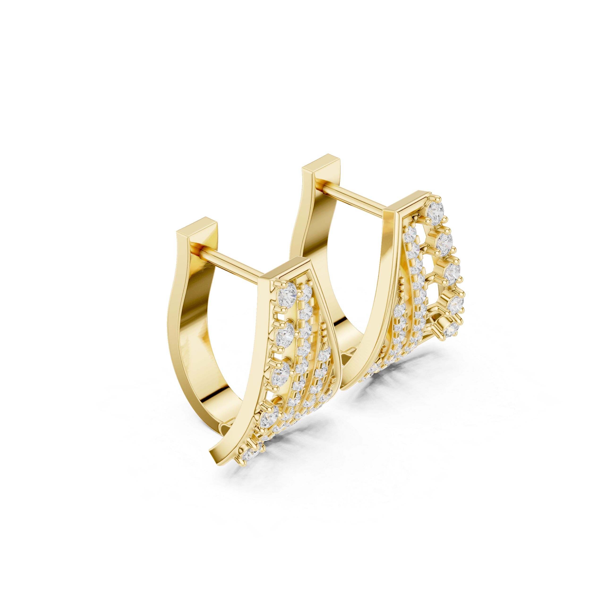 Multi-Layer Grid Diamond Hoop Earrings in Yellow Gold - VYKA Diamonds