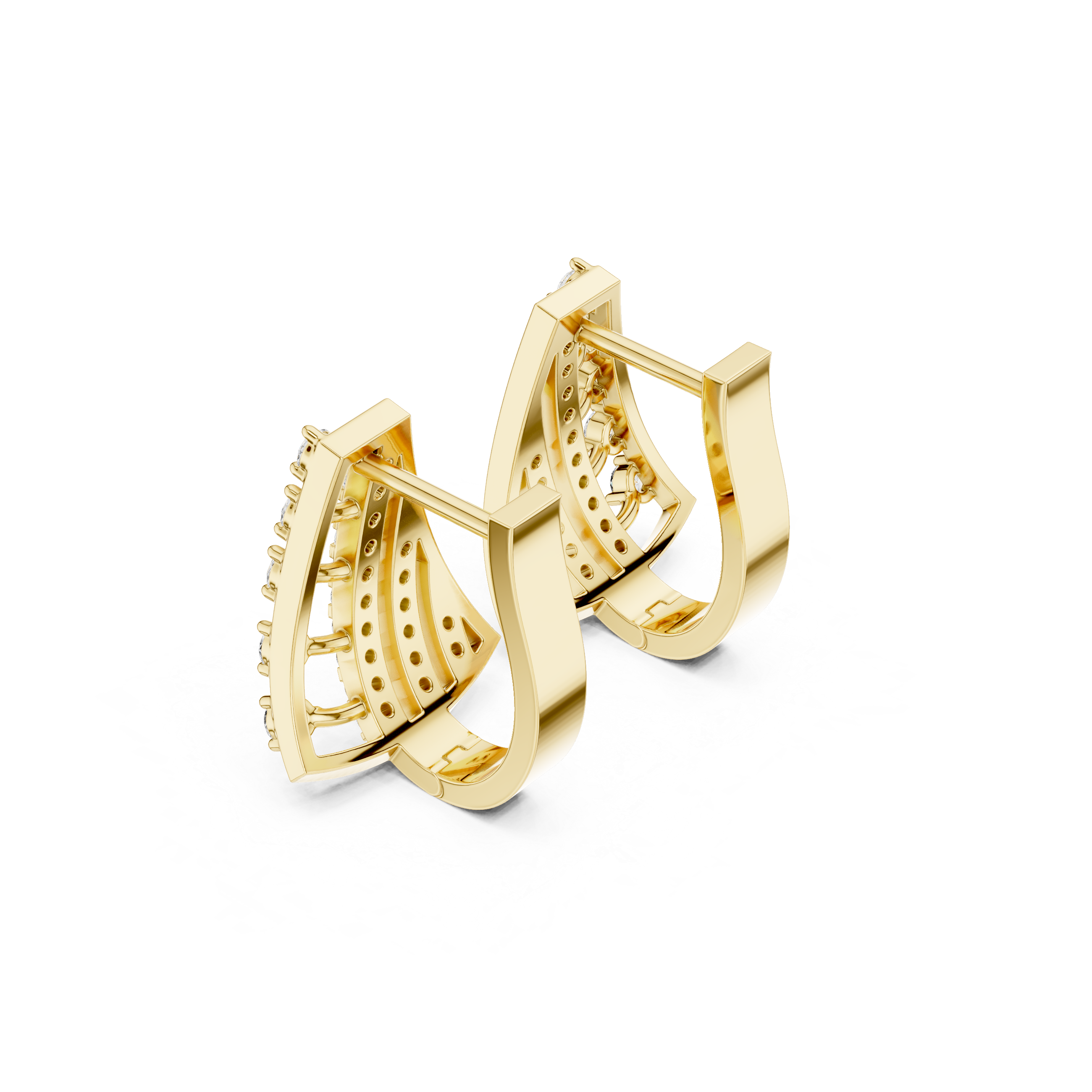Multi-Layer Grid Diamond Hoop Earrings in Yellow Gold - VYKA Diamonds