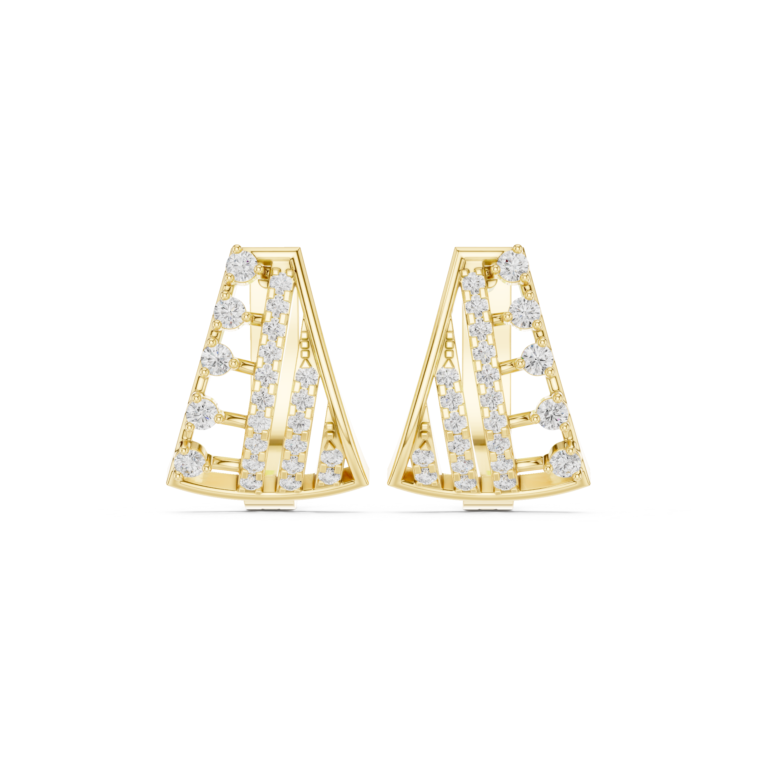Multi-Layer Grid Diamond Hoop Earrings in Yellow Gold - VYKA Diamonds
