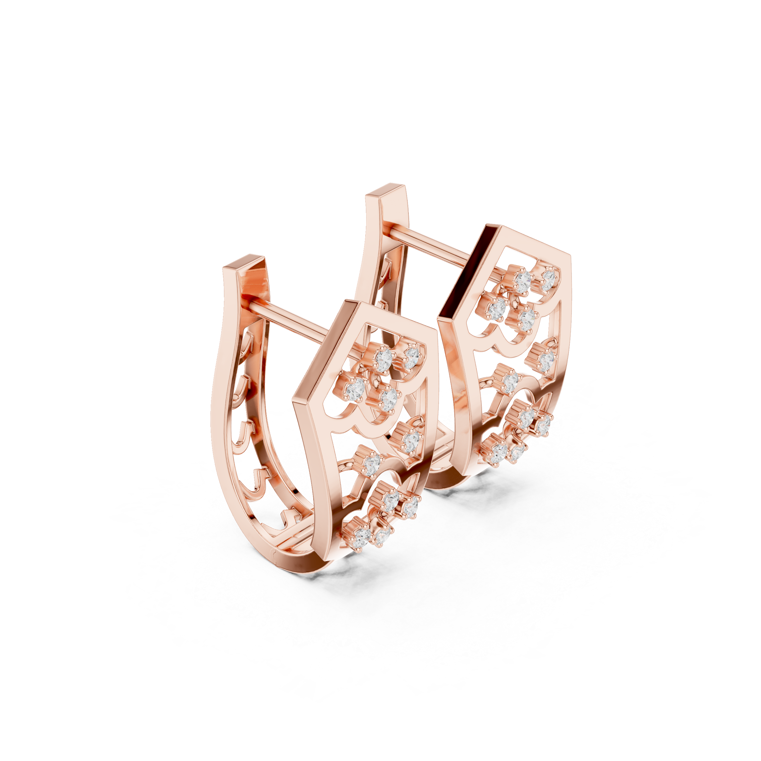 Recessed Grid Diamond Hoop Earrings in Rose Gold - VYKA Diamonds