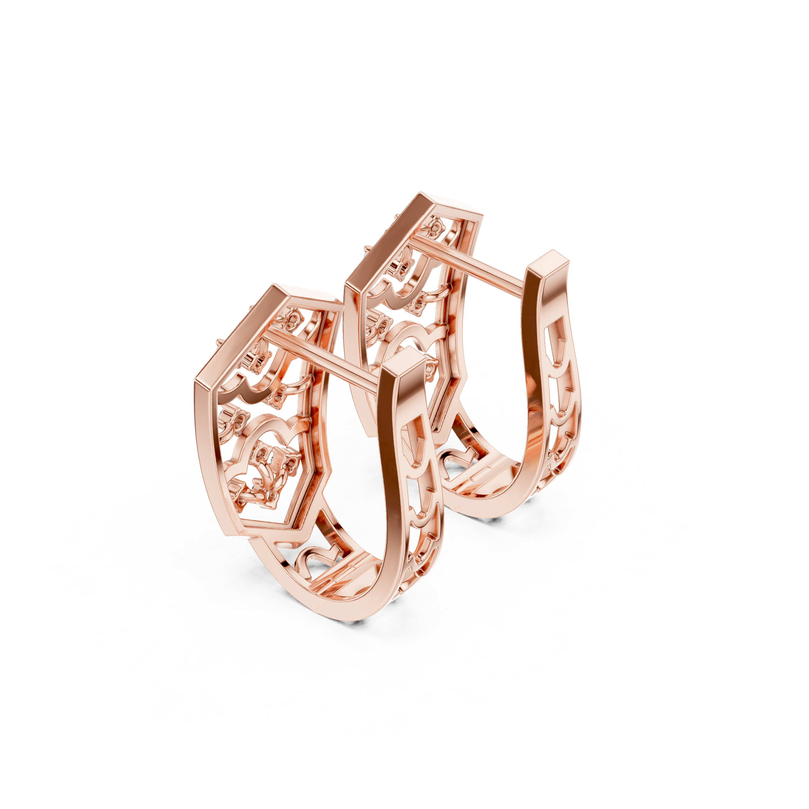 Recessed Grid Diamond Hoop Earrings in Rose Gold - VYKA Diamonds