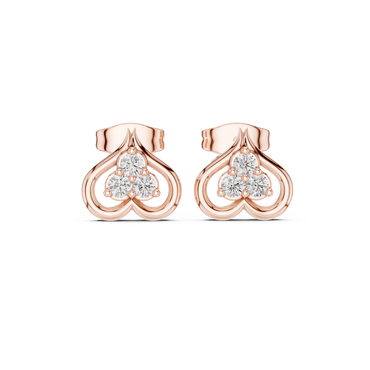أقراط بثلاثة قلوب مقلوبة من الألماس in Rose Gold - VYKA Diamonds