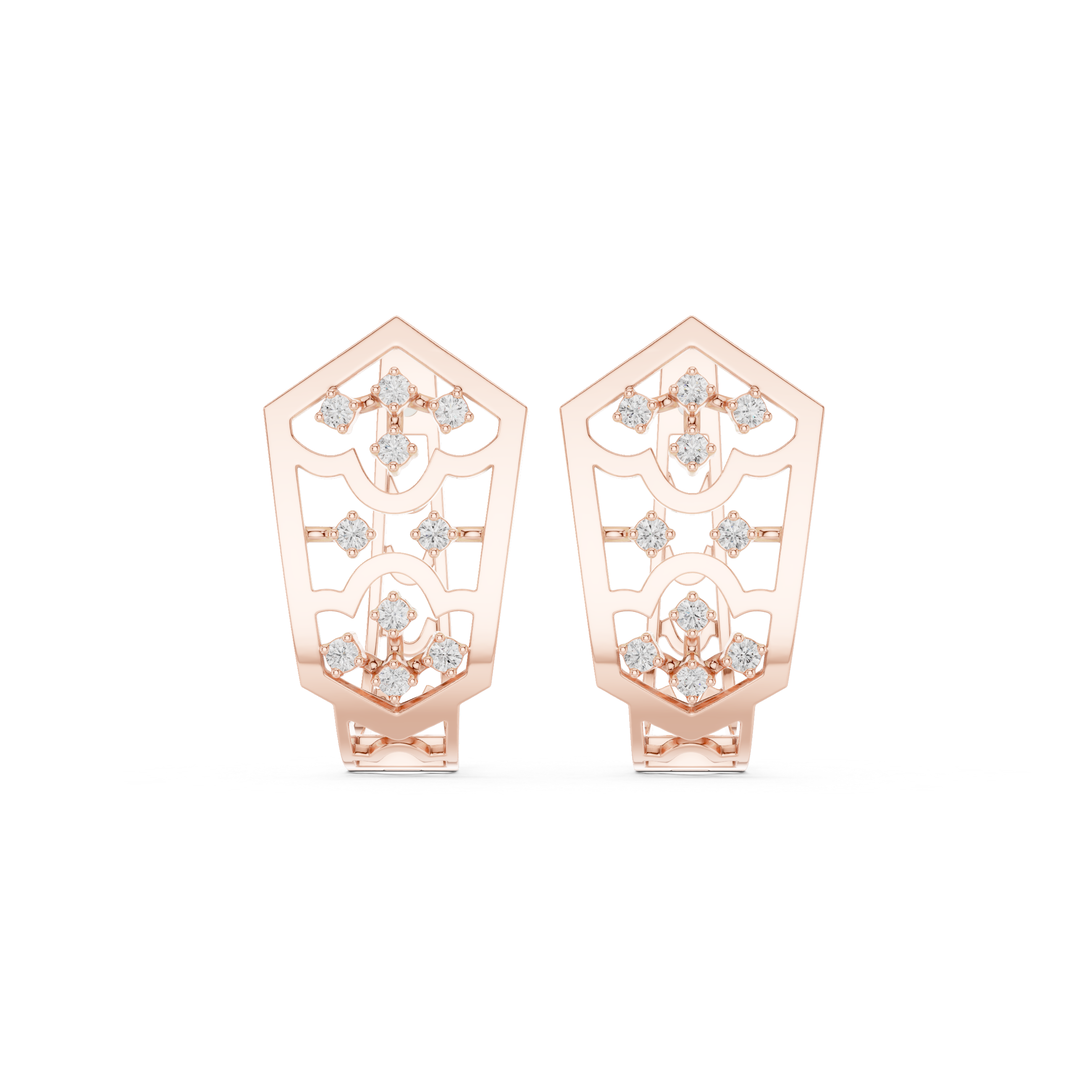 Recessed Grid Diamond Hoop Earrings in Rose Gold - VYKA Diamonds