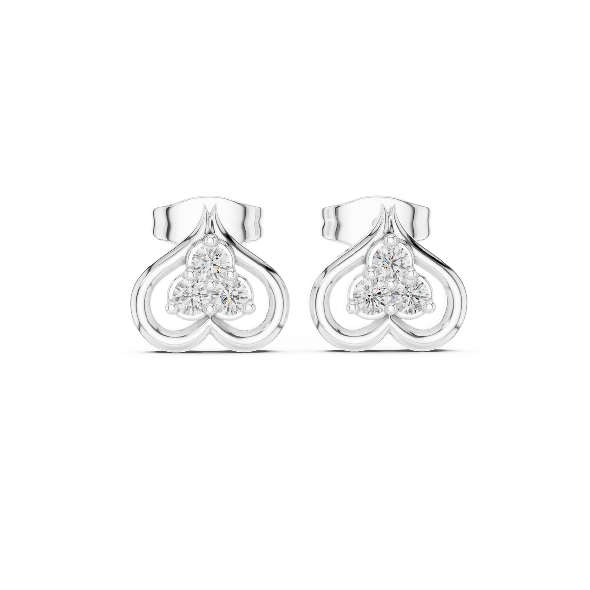 Inverted Heart Trio Diamond Stud Earrings