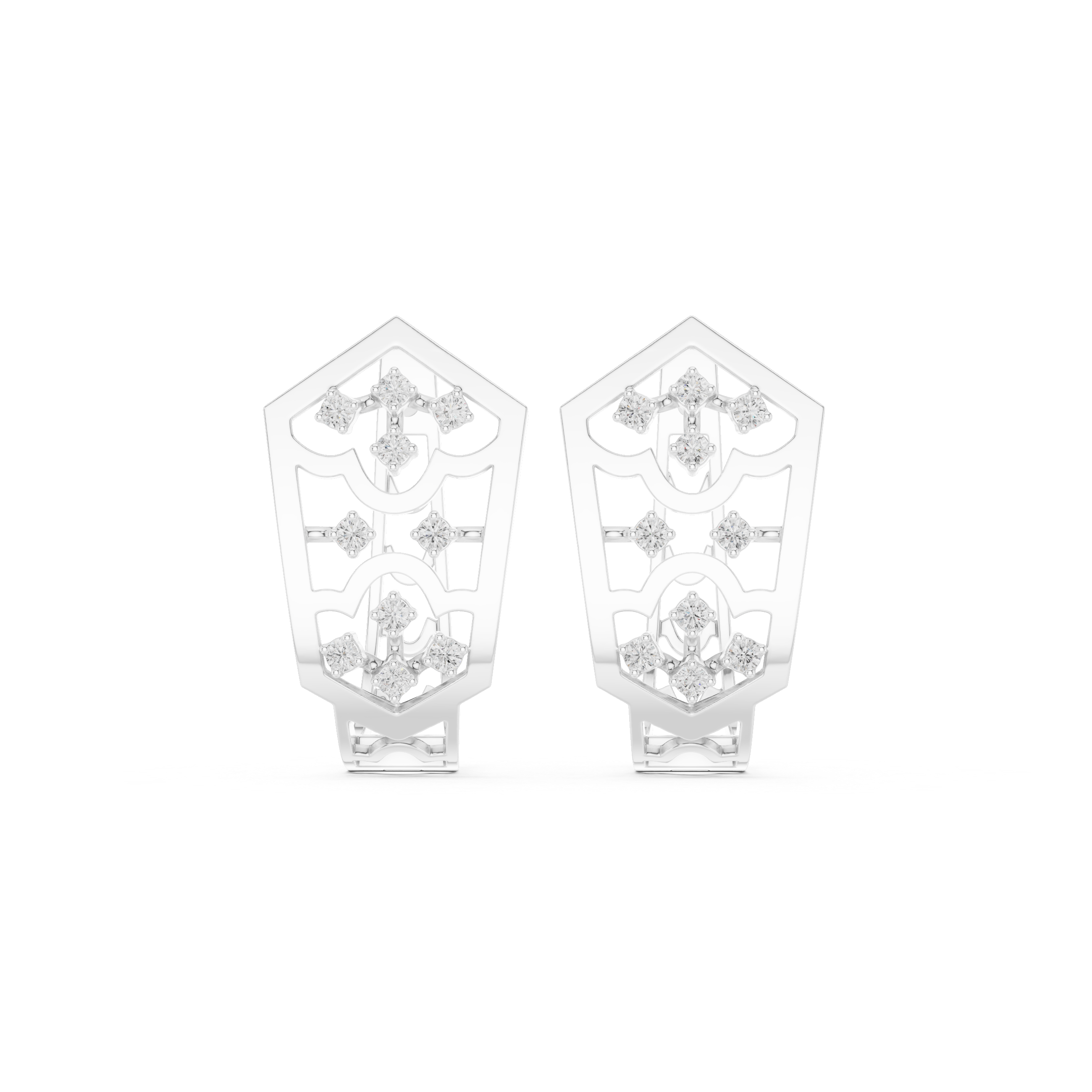 Recessed Grid Diamond Hoop Earrings in White Gold - VYKA Diamonds