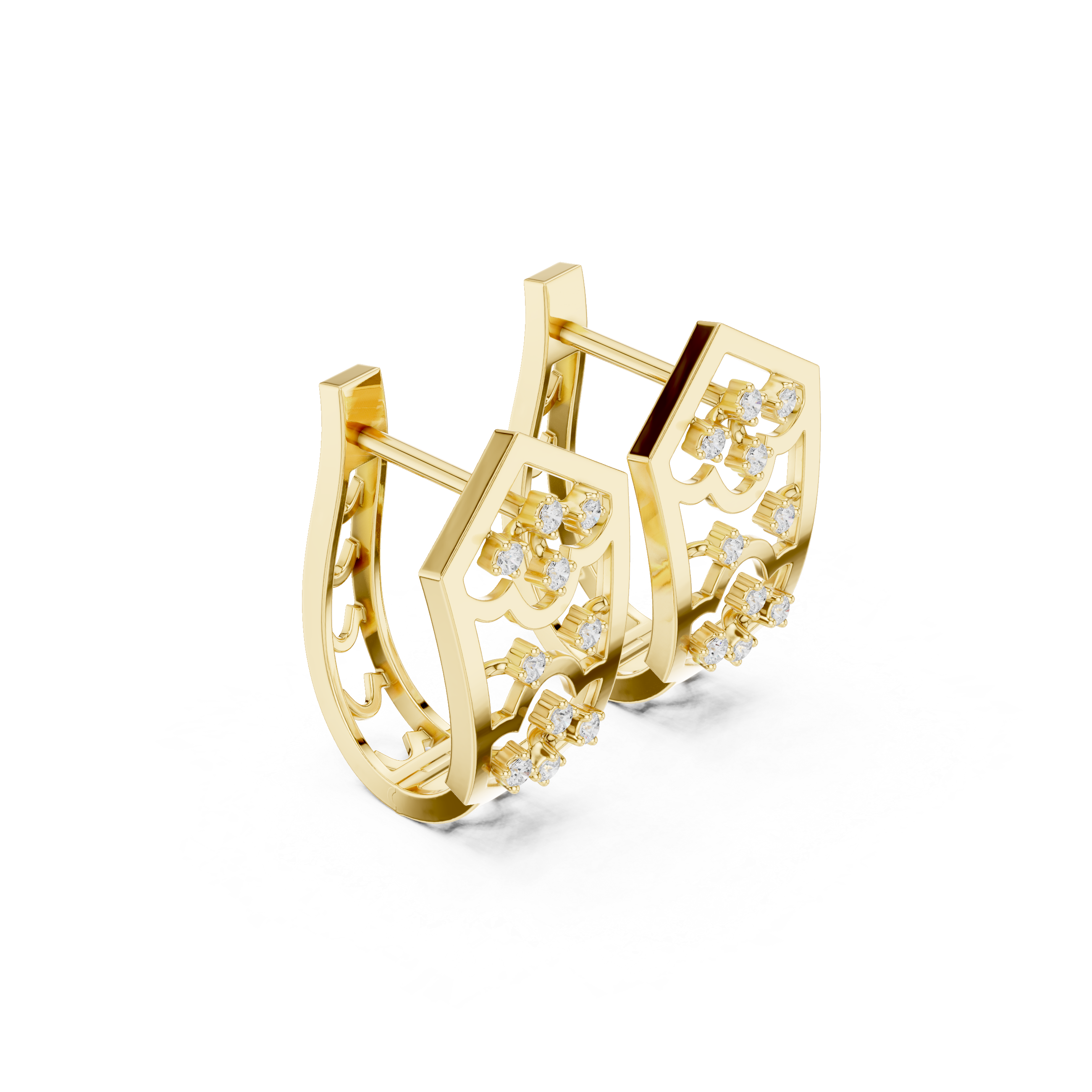 Recessed Grid Diamond Hoop Earrings in Yellow Gold - VYKA Diamonds