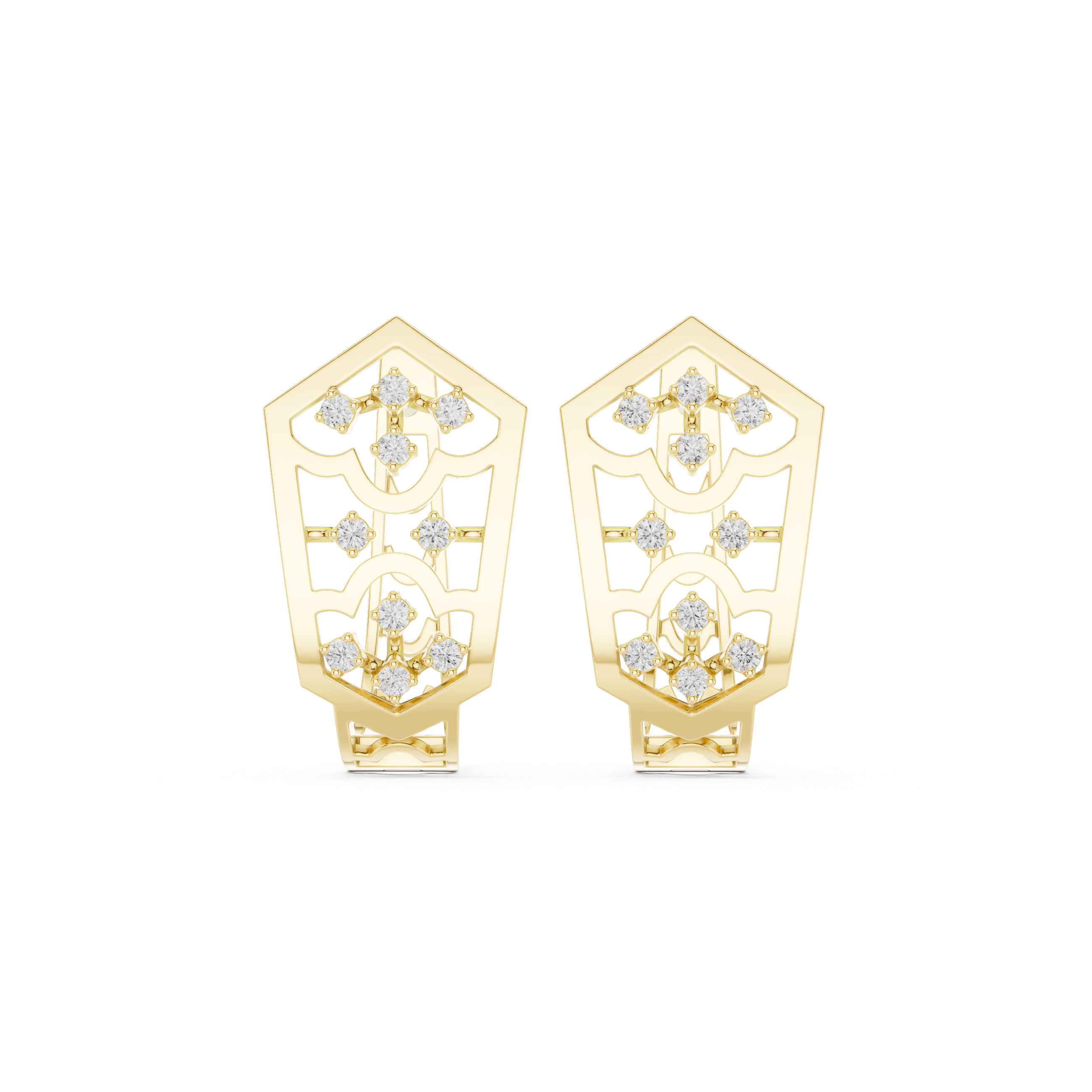 Recessed Grid Diamond Hoop Earrings in Yellow Gold - VYKA Diamonds