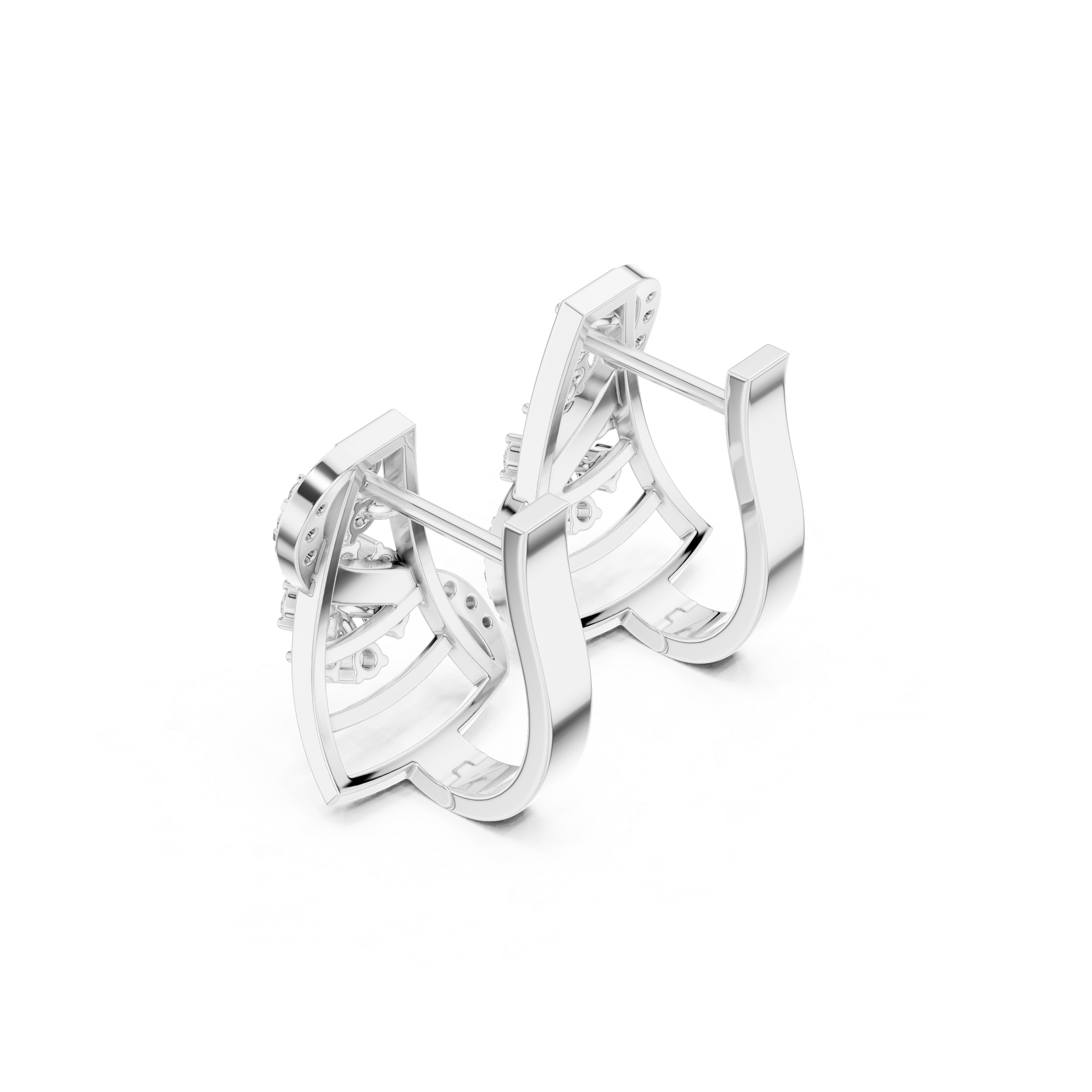 Spire Framework Diamond Hoop Earrings in White Gold - VYKA Diamonds