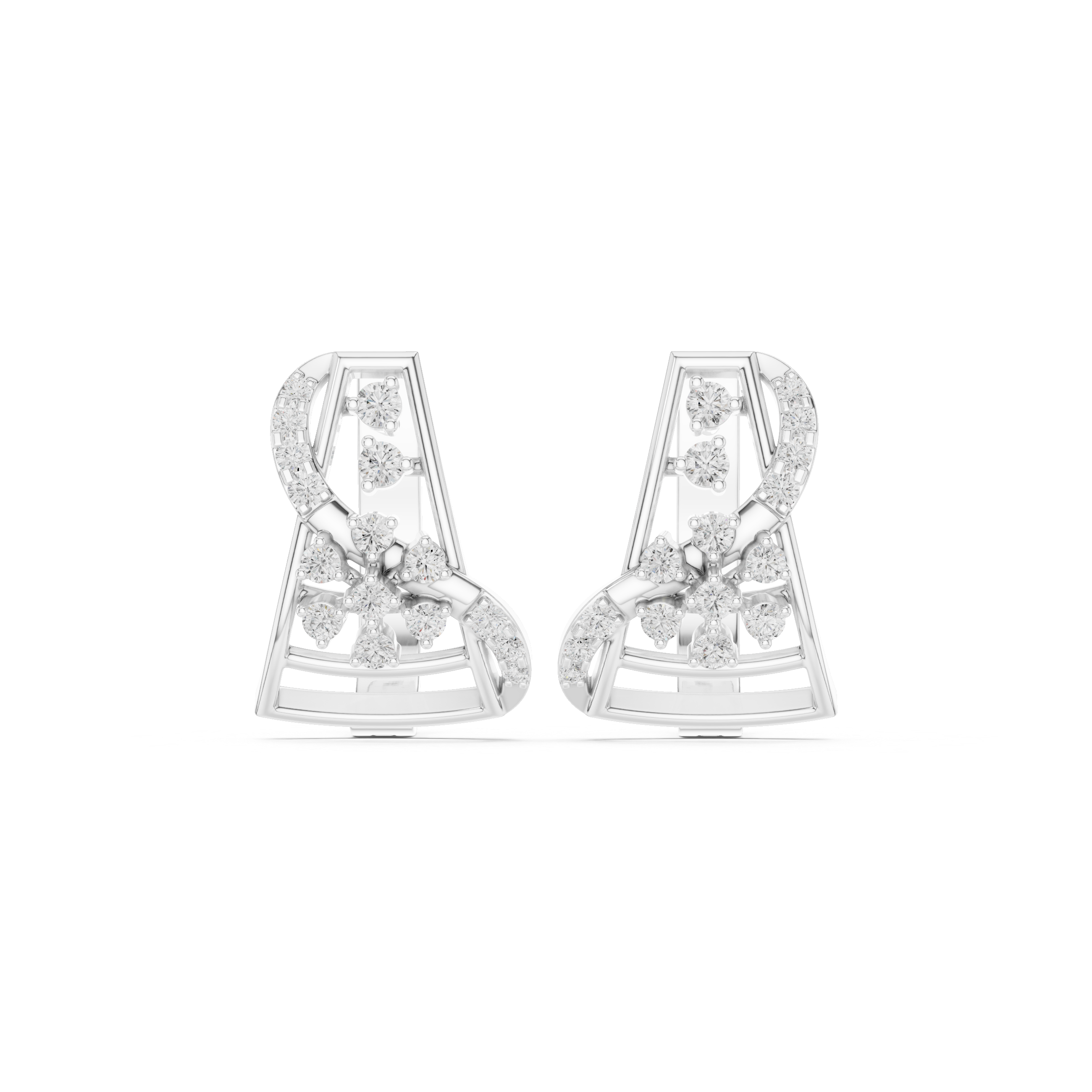 Spire Framework Diamond Hoop Earrings in White Gold - VYKA Diamonds