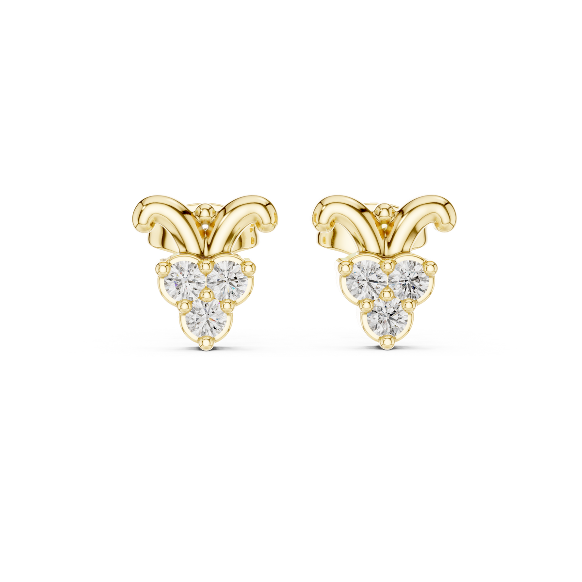 أقراط بثلاث زهرات توليب من الألماس in Yellow Gold - VYKA Diamonds