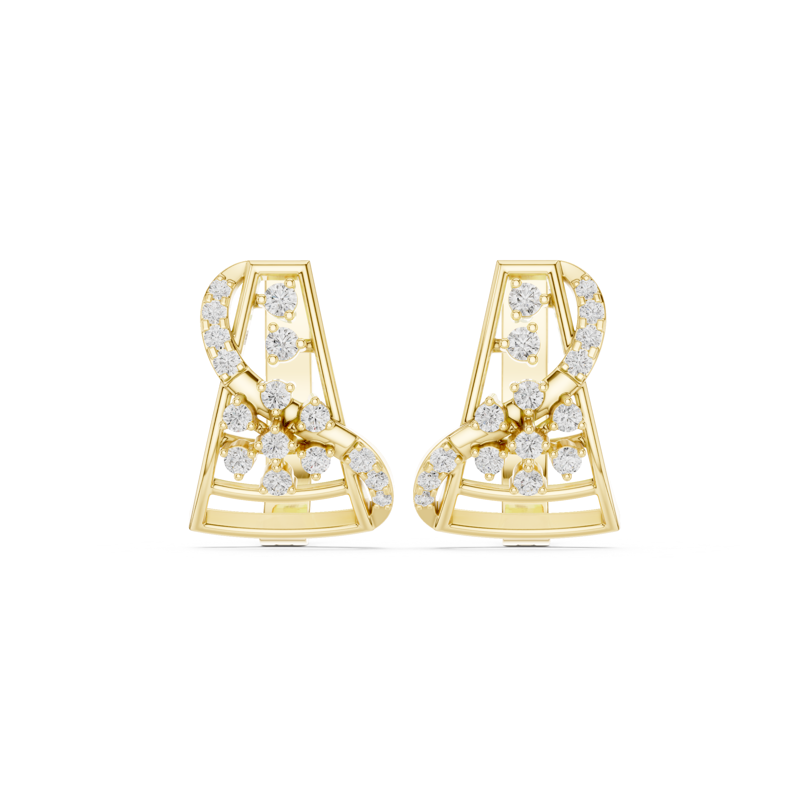 Spire Framework Diamond Hoop Earrings in Yellow Gold - VYKA Diamonds